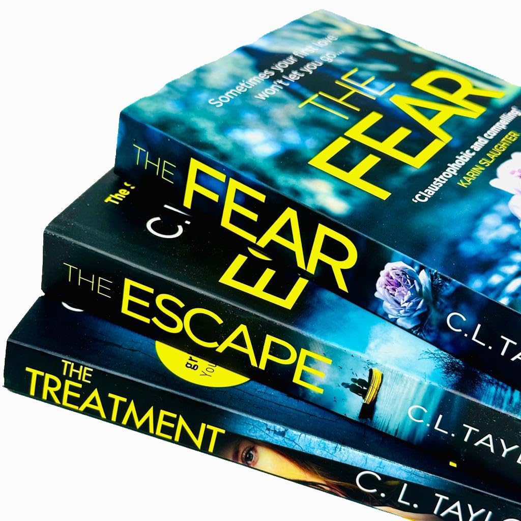The Fear, The Escape, and The Treatment paperback covers fanned out to show all three C.L. Taylor titles