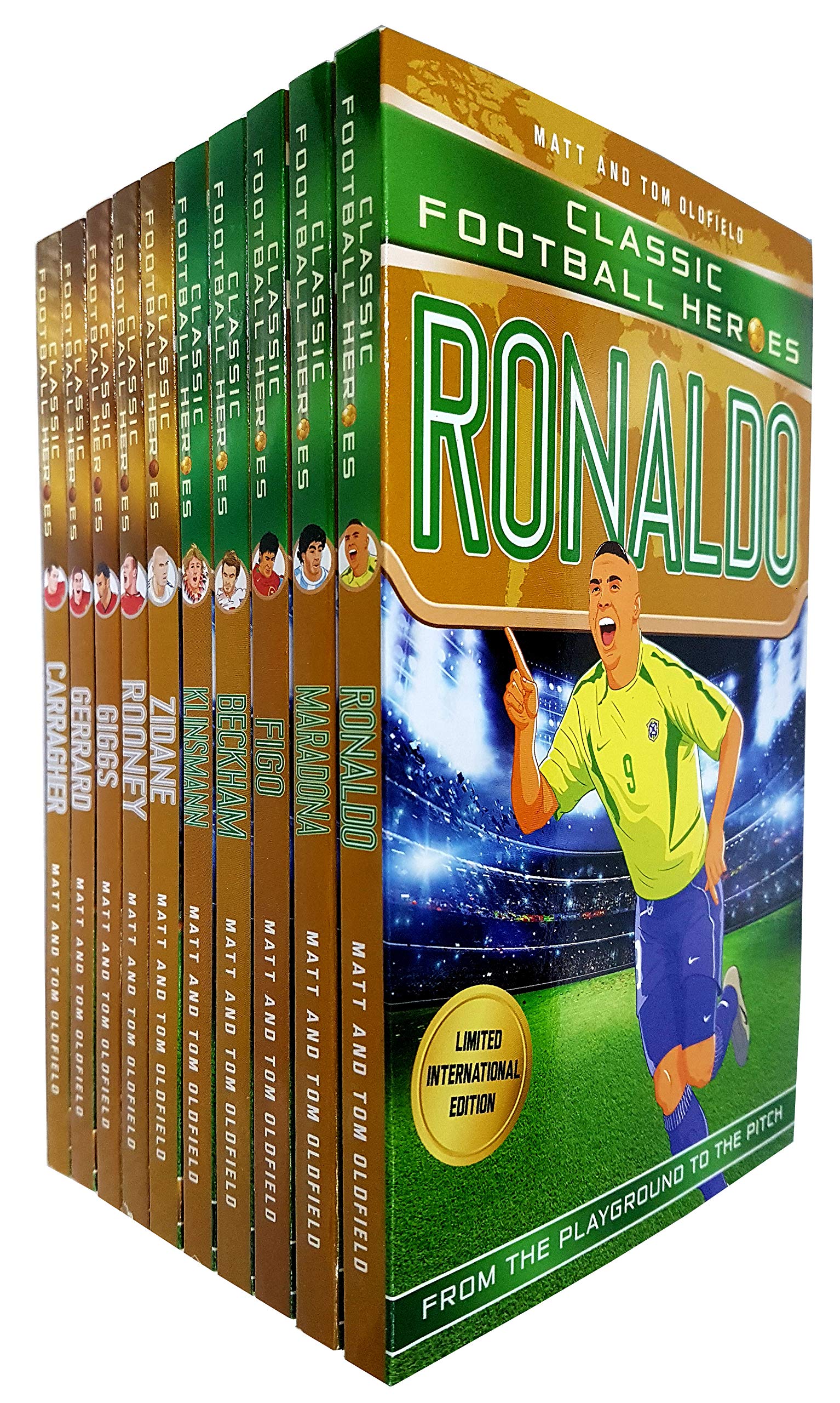 Classic Football Heroes Legend Series 10-book paperback collection set by Matt & Tom Oldfield, featuring Ronaldo, Maradona, Zidane, Beckham, Rooney and more football legends.