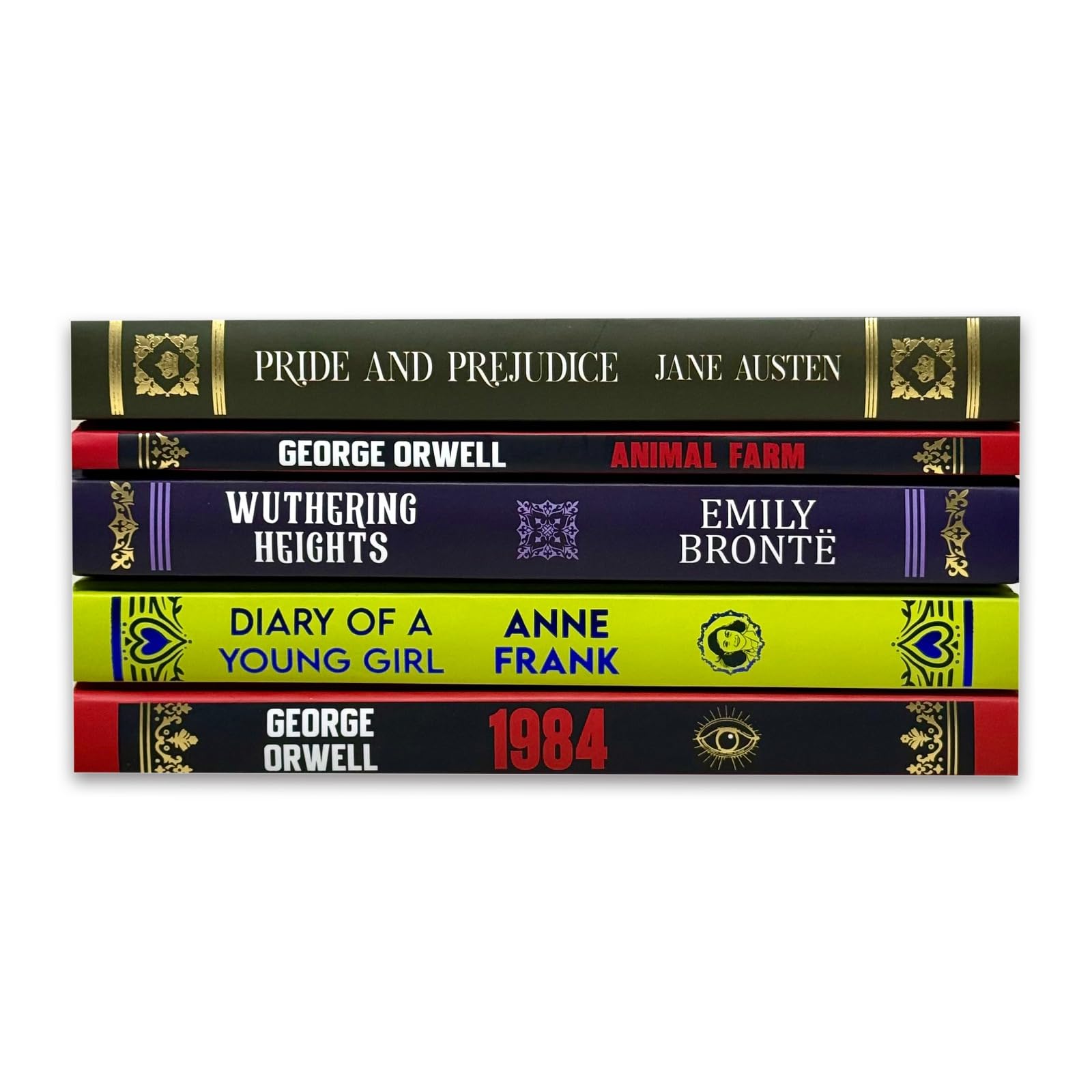 Close-up of Pride and Prejudice and Wuthering Heights hardcover editions from the Classic Literature Collection