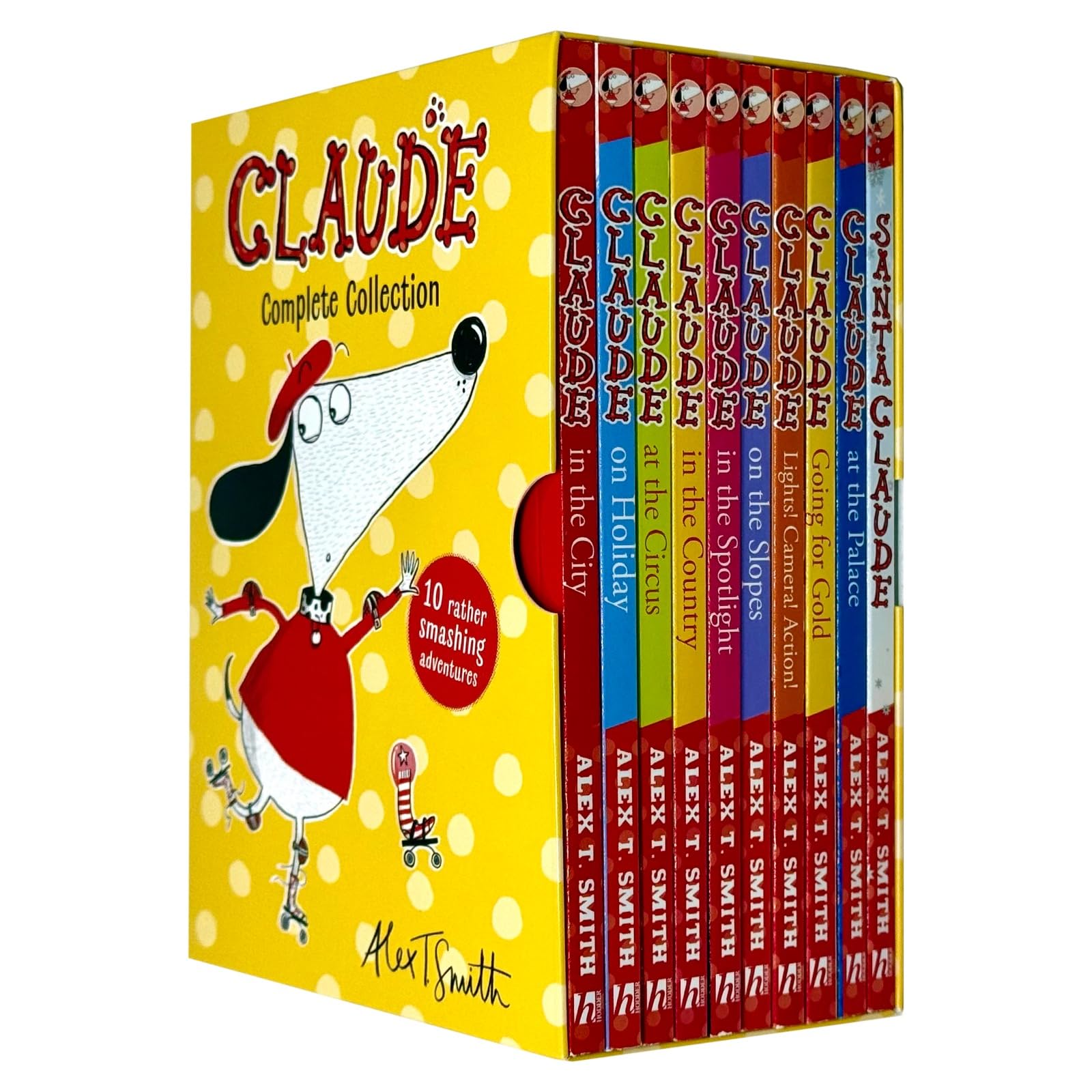 Front cover display of the Claude Complete Collection 10-book paperback box set by Alex T. Smith for ages 5-7.