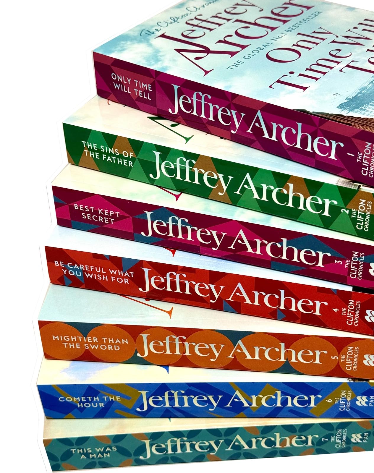 Back cover artwork and blurb for The Clifton Chronicles paperback set by Jeffrey Archer