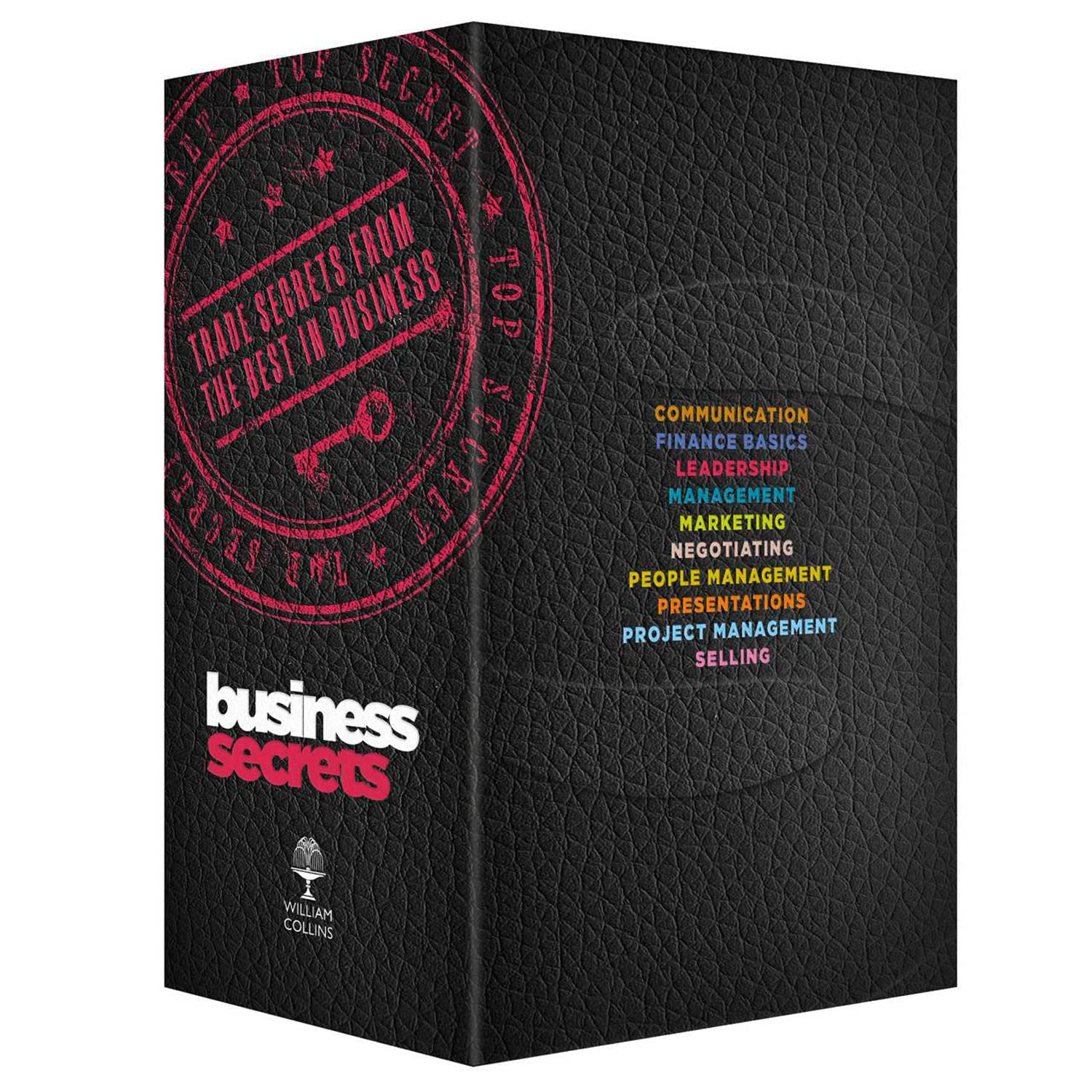 Front cover of the Collins Business Secrets 10 Books Collection Set, paperback box set of ten business skills guides