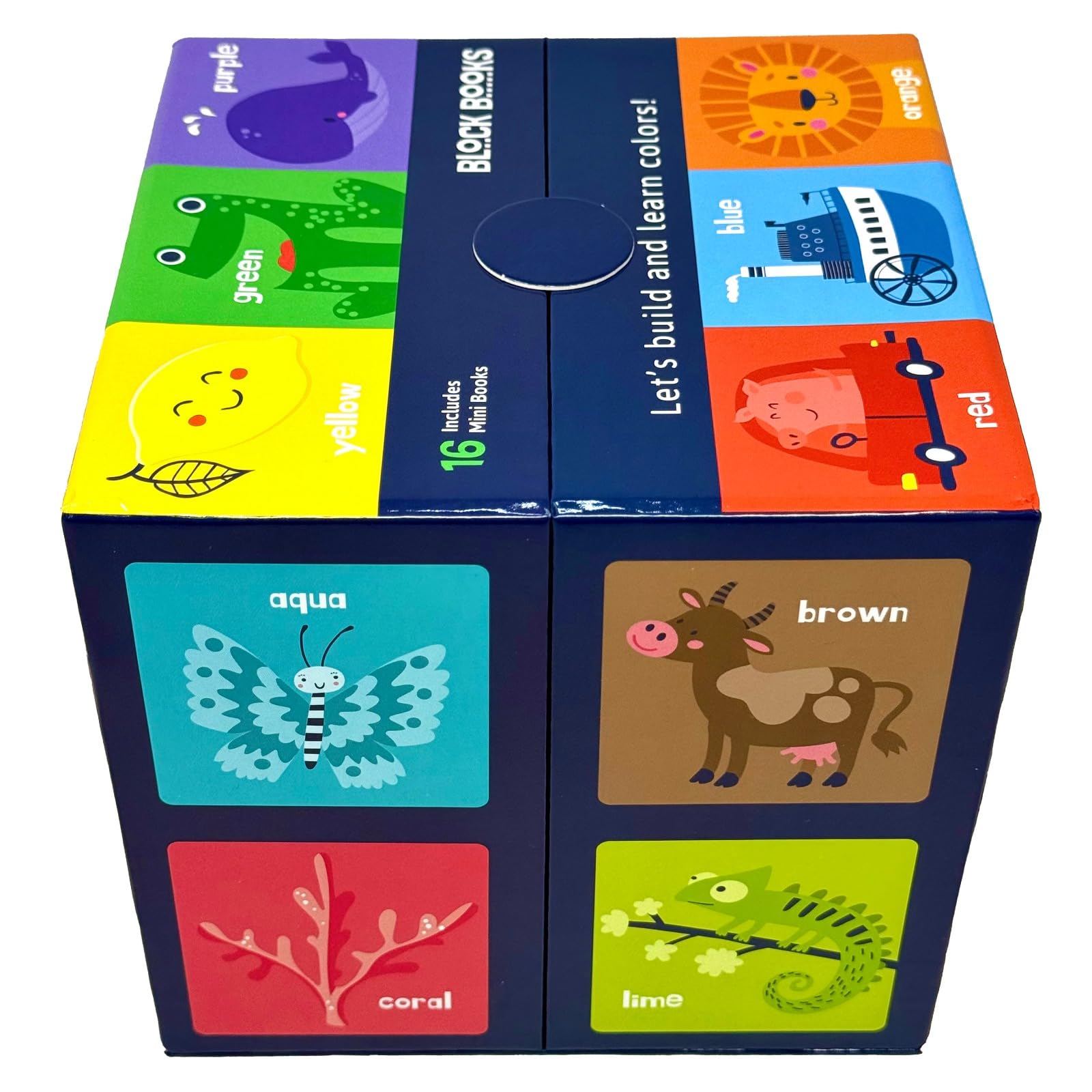 Back cover of the Color Fun board book set showing the 16 mini books description and Lake Press branding