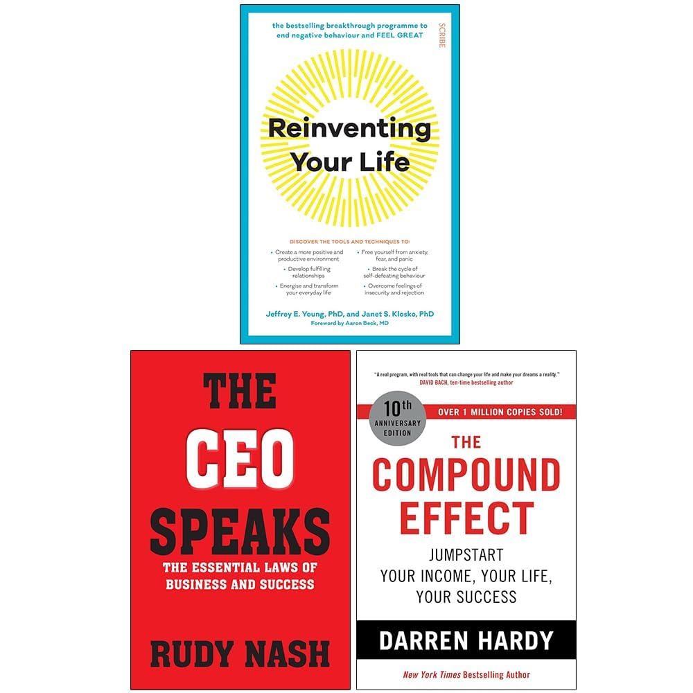 The Compound Effect, The CEO Speaks, and Reinventing Your Life 3 book paperback collection set front covers