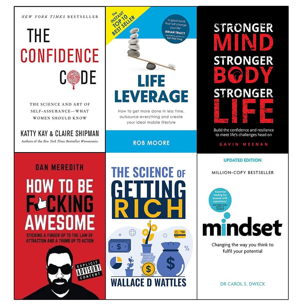 Front covers of the Confidence 6-book paperback collection set by Katty Kay, Rob Moore, Carol Dweck and others
