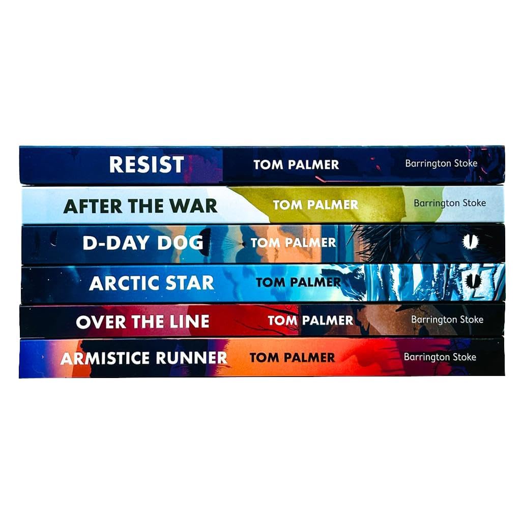 Conkers Series by Tom Palmer 6 books fanned out showing Armistice Runner, D-Day Dog, After the War, Over the Line, Resist, and Arctic Star paperback covers