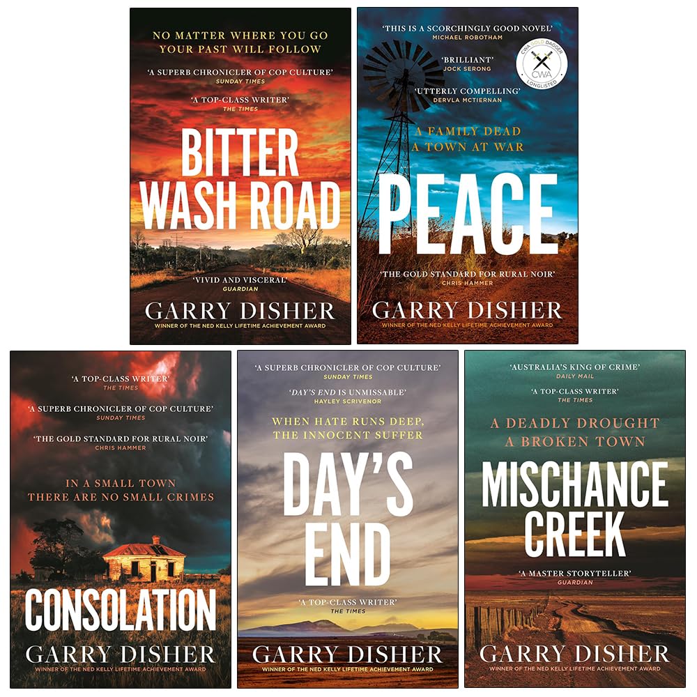 Close-up of Consolation and Day's End paperback covers from the Garry Disher Hirsch series