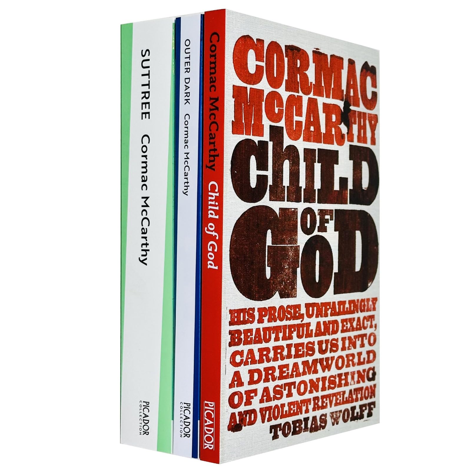 Cormac McCarthy Collection 3 Books Set front cover - Suttree, Outer Dark, and Child of God paperback fiction