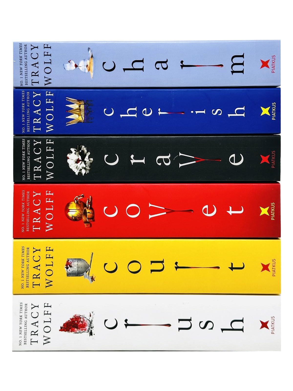 Close-up of the Crave Series paperback front covers by Tracy Wolff, highlighting the dark academia vampire romance artwork.