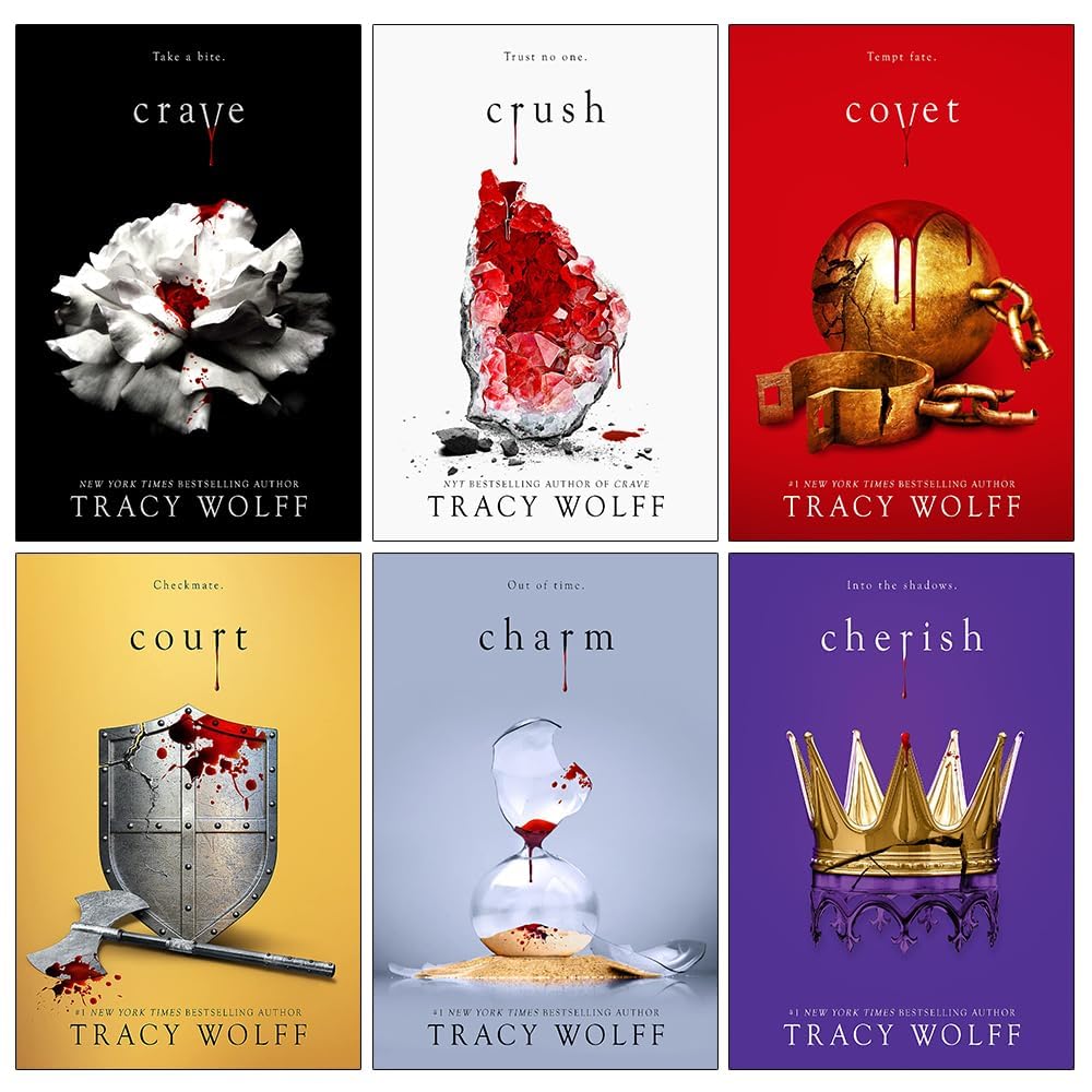 Back covers of the Crave Series paperback books by Tracy Wolff showing the Katmere Academy story blurbs.