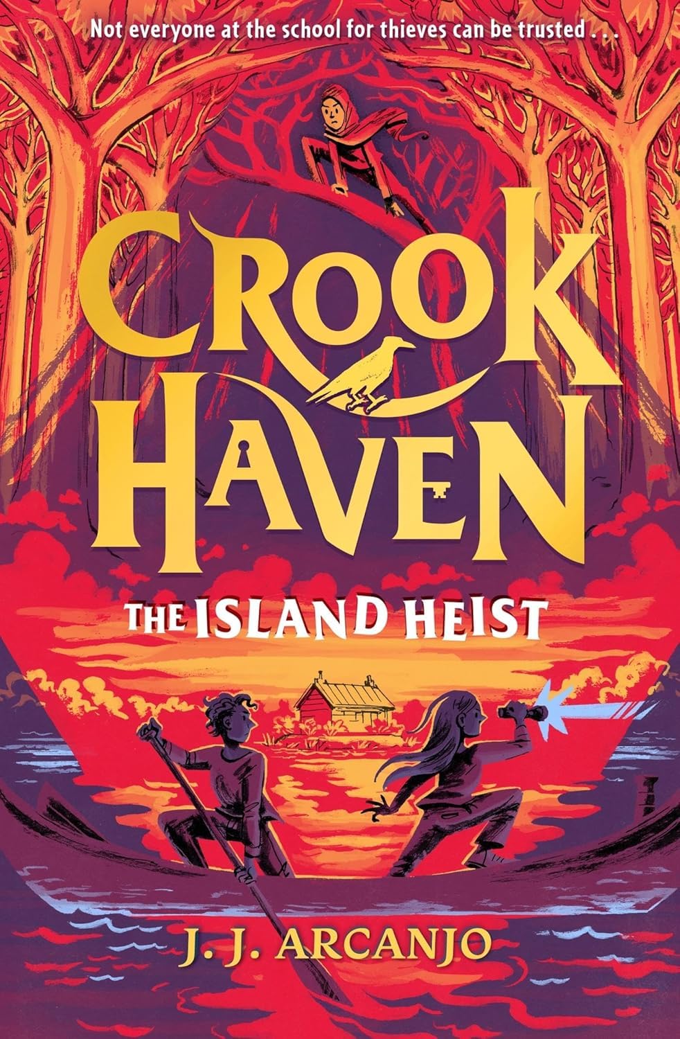 Close-up of The Impossible Fortress and The Island Heist paperback covers from the Crookhaven series