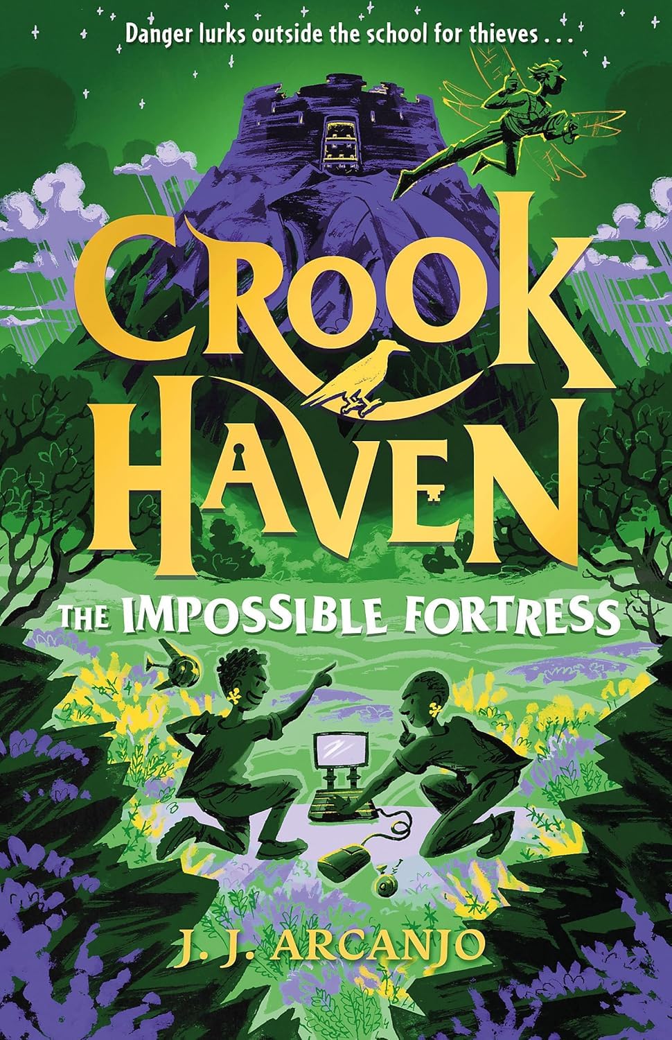 Back cover blurb and synopsis of Crookhaven The School for Thieves paperback by J.J. Arcanjo