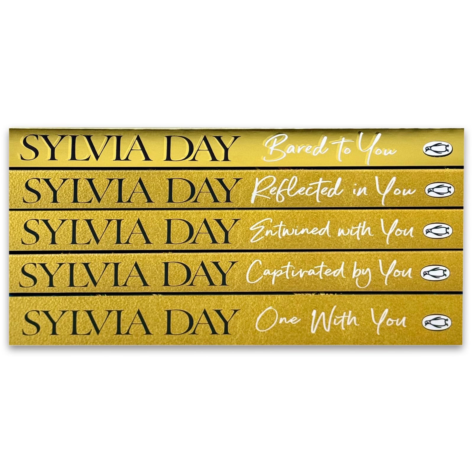 Crossfire Series paperback set by Sylvia Day, close-up of Bared to You cover