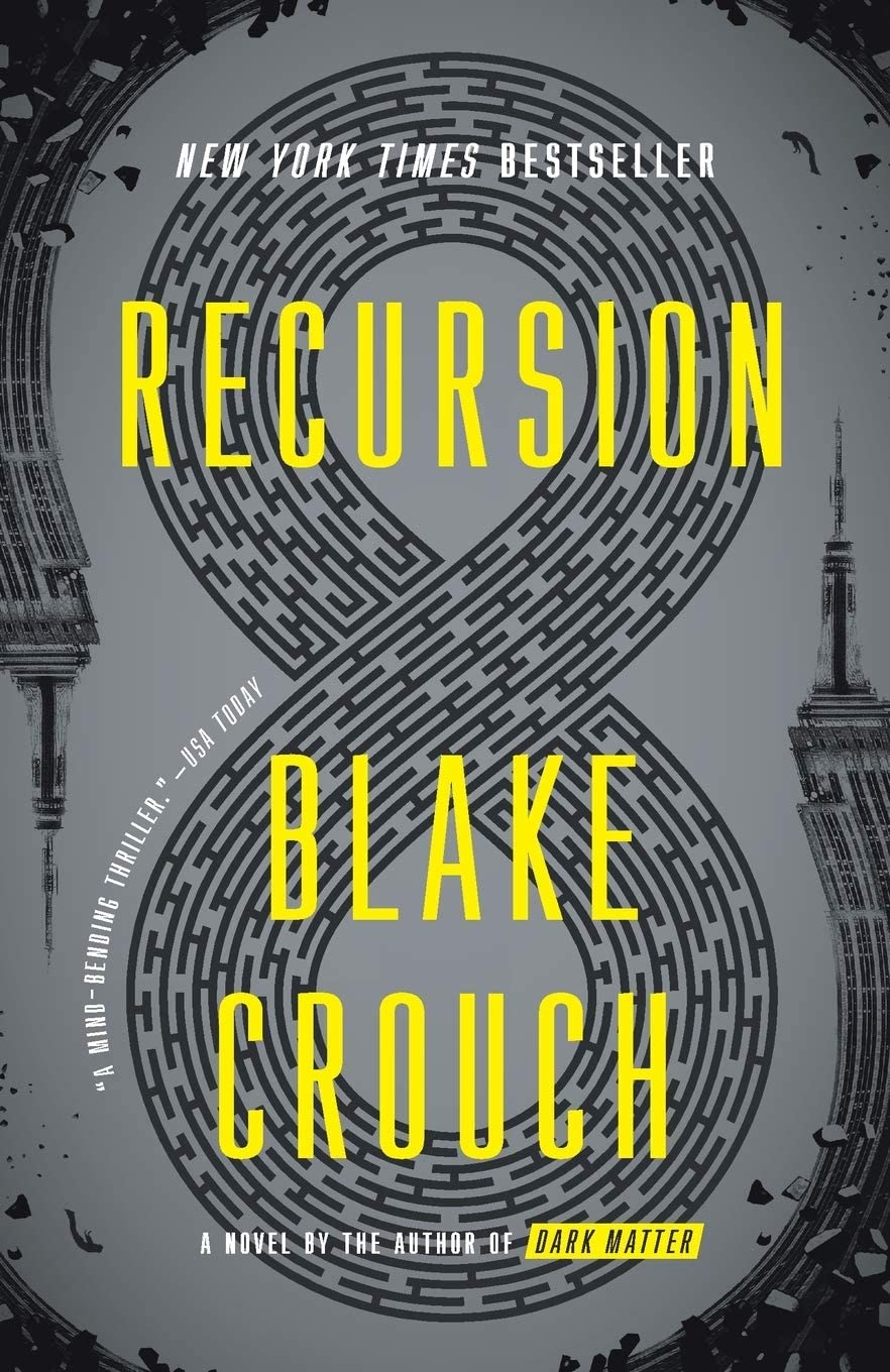 Dark Matter and Recursion paperback books by Blake Crouch fanned out showing spines and cover art