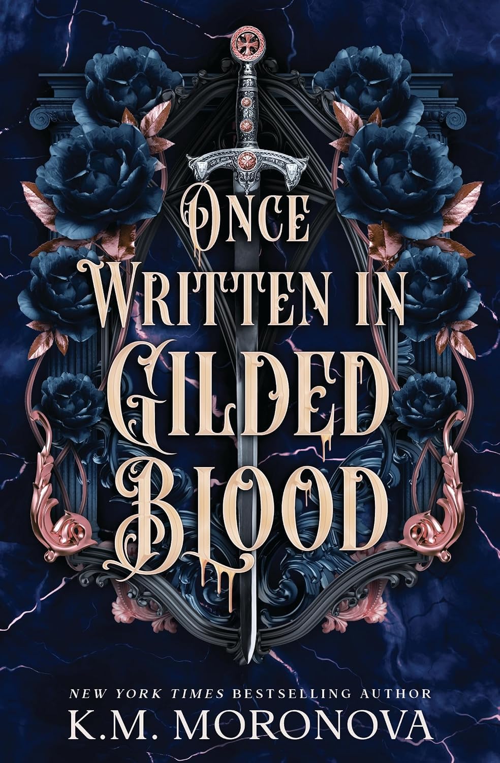 Close-up of the Cruel Fates Duet paperback set by K.M. Moronova showing cover artwork detail and dark fantasy romance styling