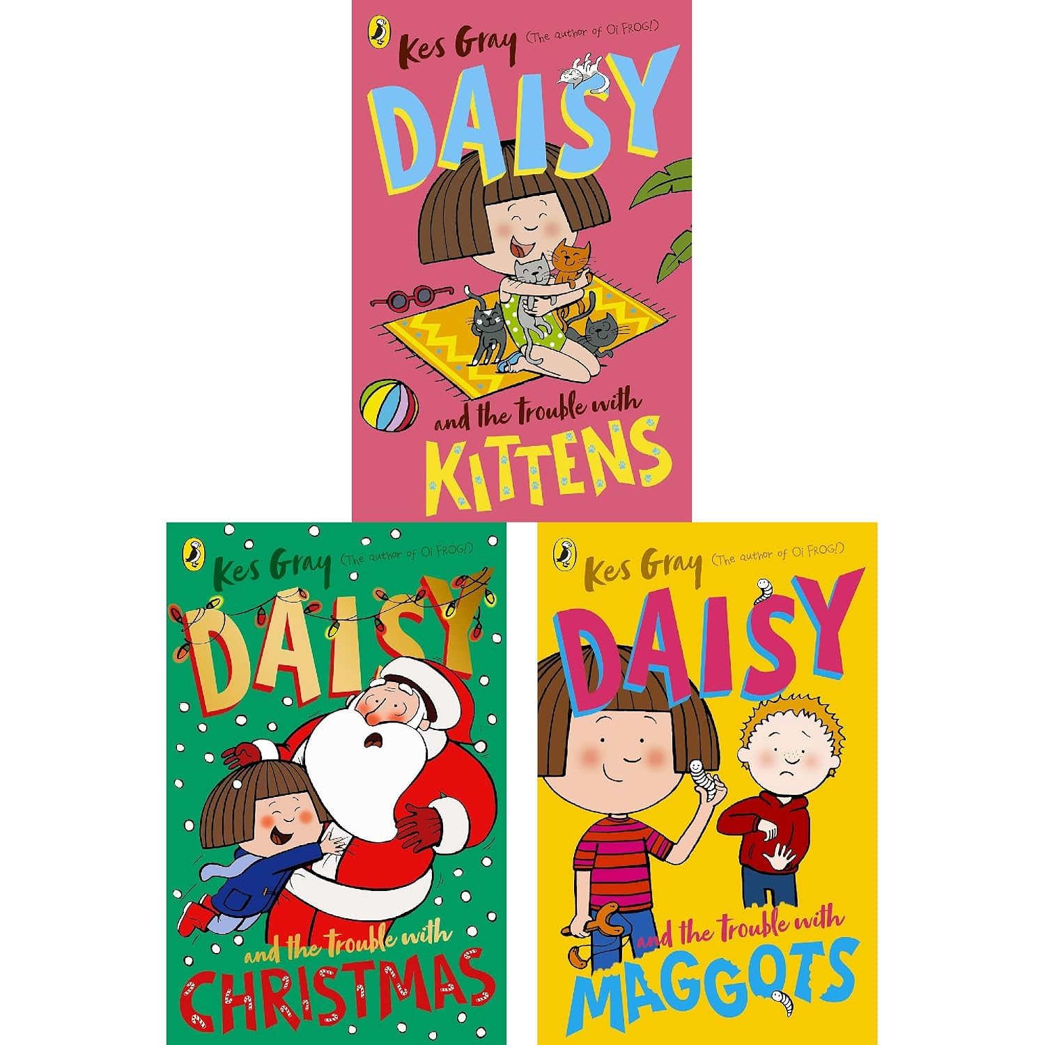 Daisy and the Trouble with Zoos and Daisy and the Trouble with Giants paperback covers by Kes Gray