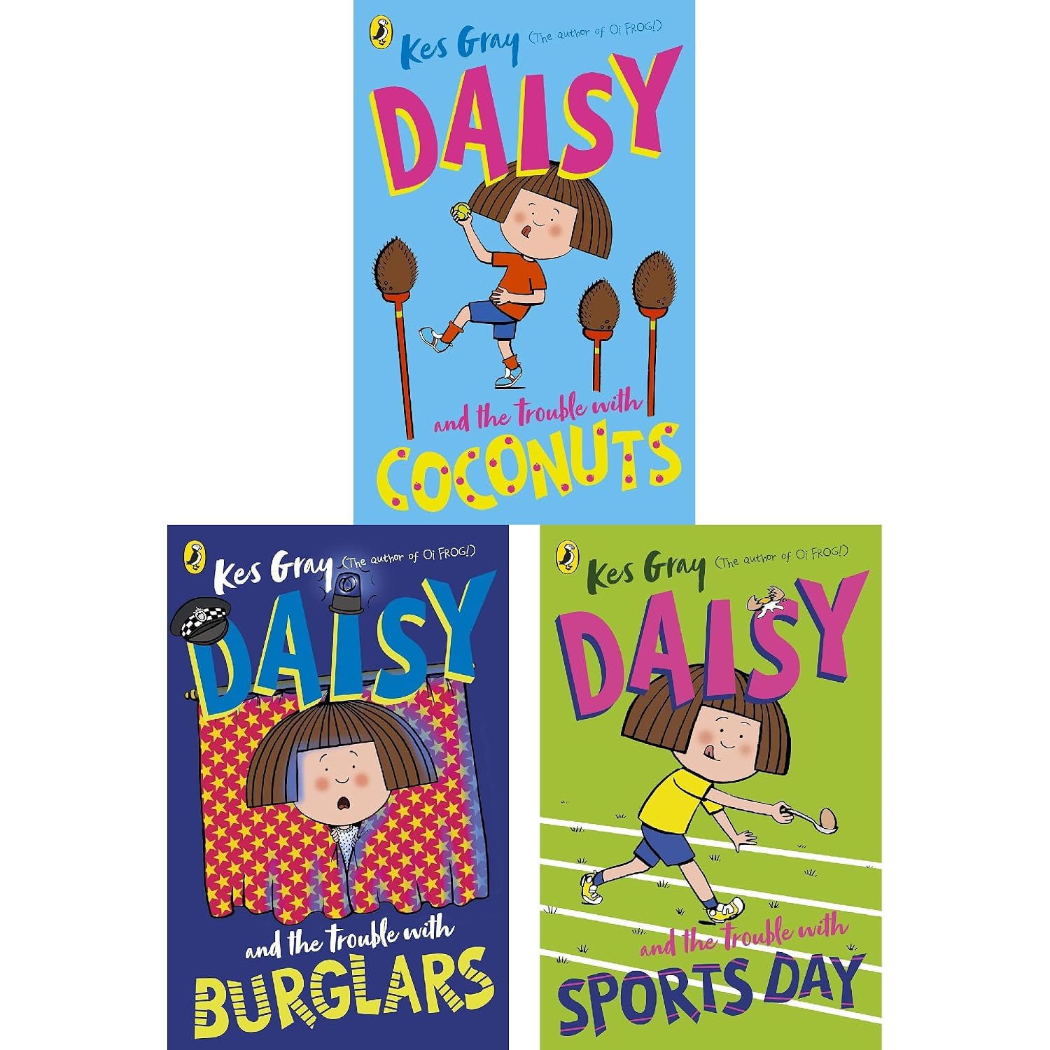 Daisy and the Trouble with Kittens and Christmas paperback covers by Kes Gray for ages 5-9
