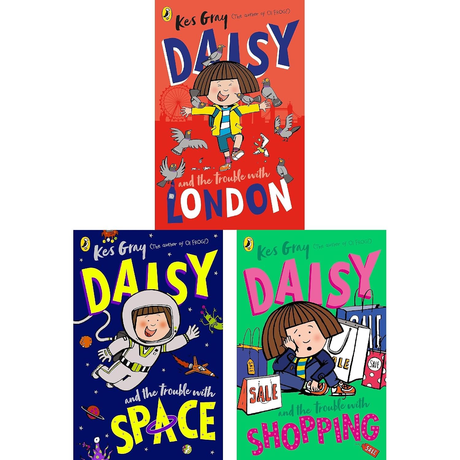 Stacked view of the Daisy and the Trouble With 18 book paperback collection set by Kes Gray