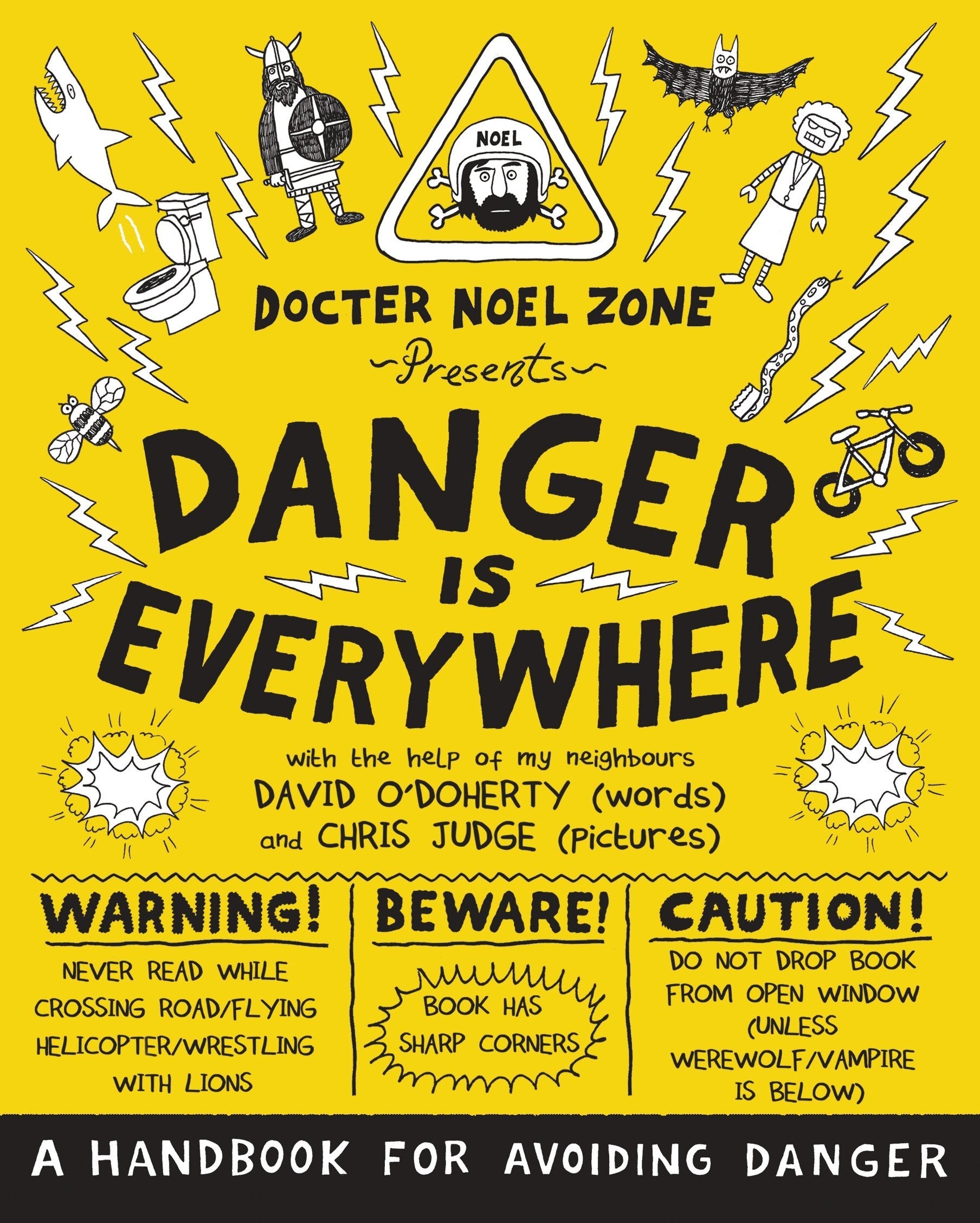 Back cover artwork and blurb for the Danger Is Everywhere series by David O'Doherty and Chris Judge