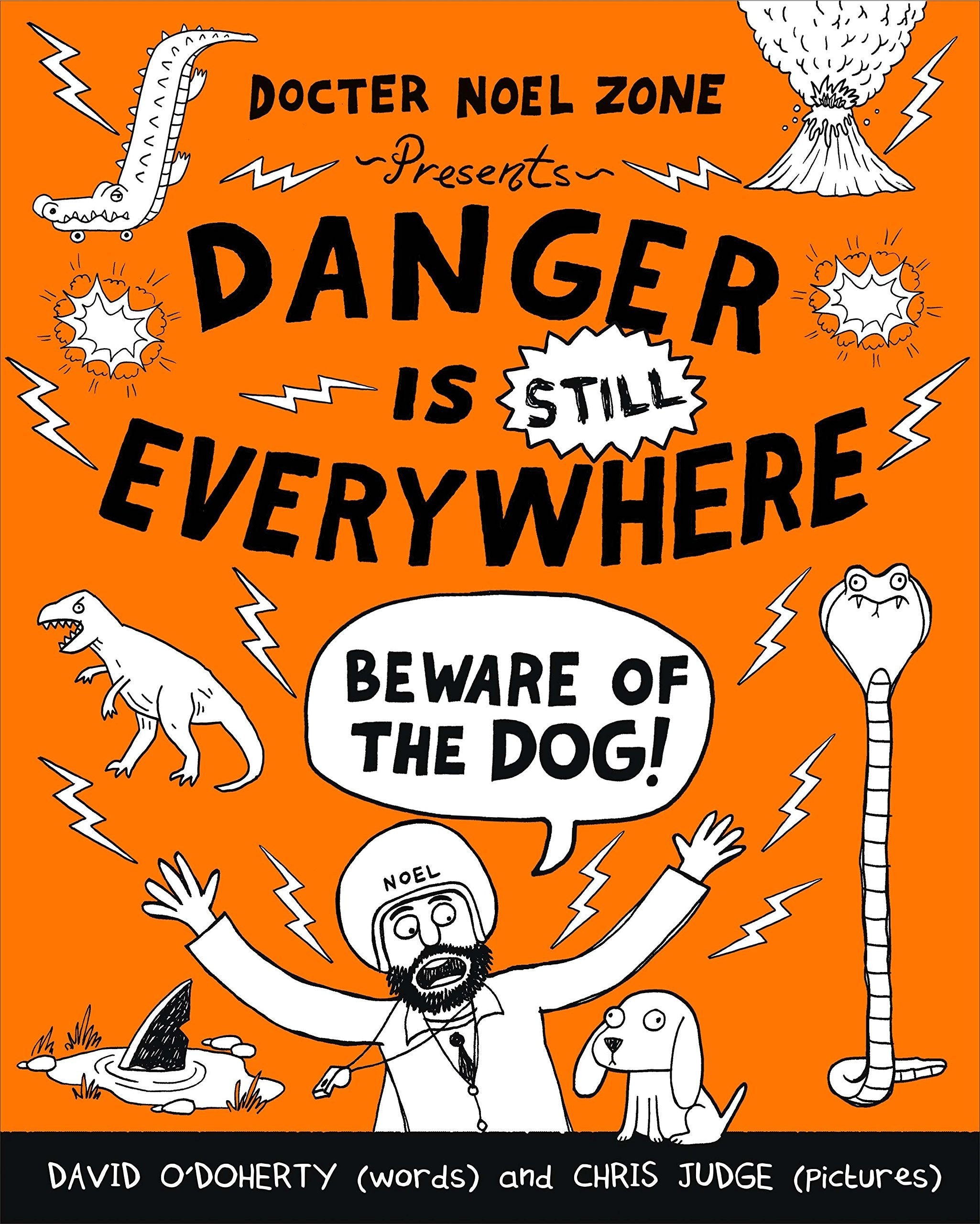 Close-up of Chris Judge's cartoon-style illustrations from inside the Danger Is Everywhere books