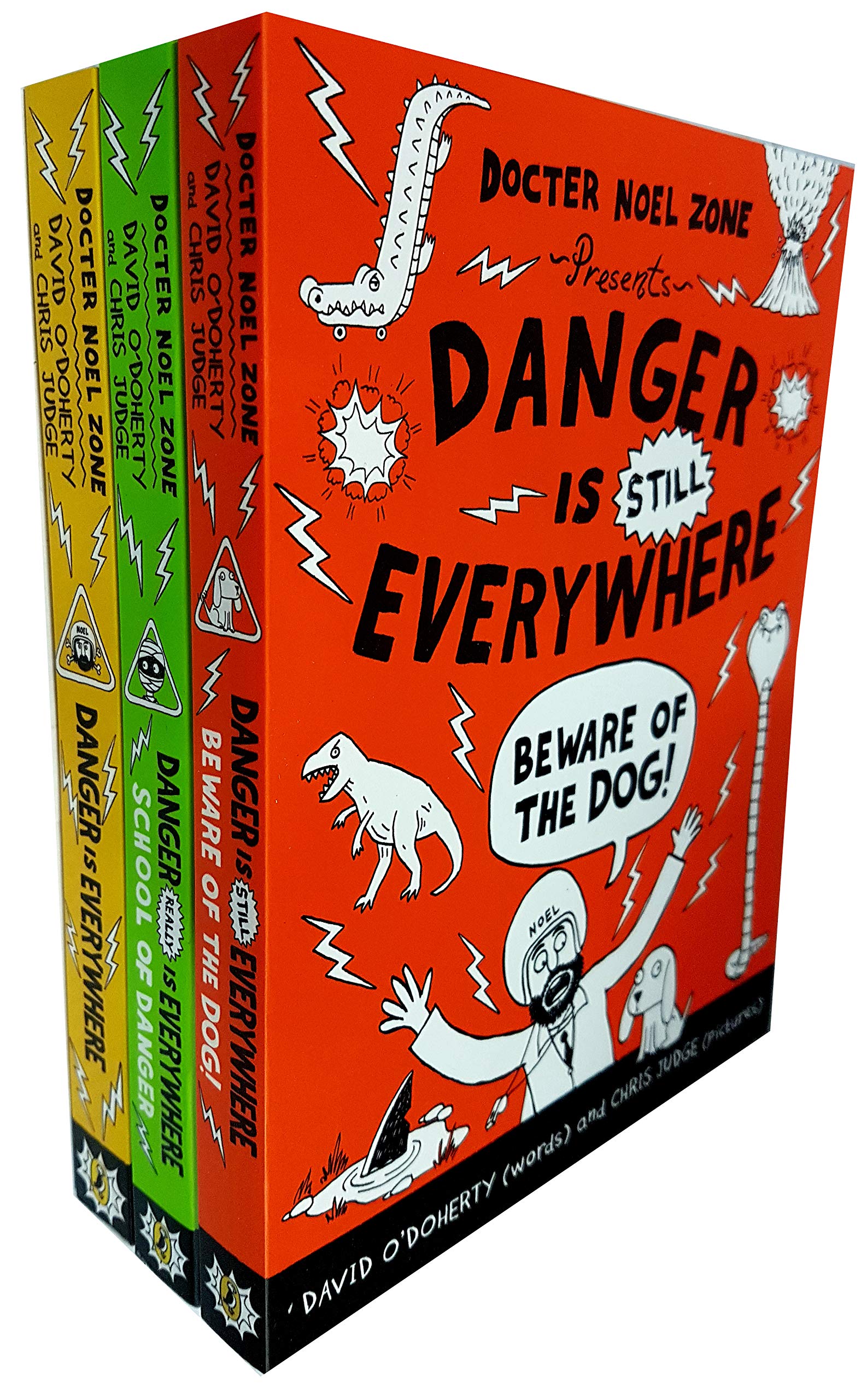 The Danger Is Everywhere 3-book paperback collection by David O'Doherty, front covers of all three books