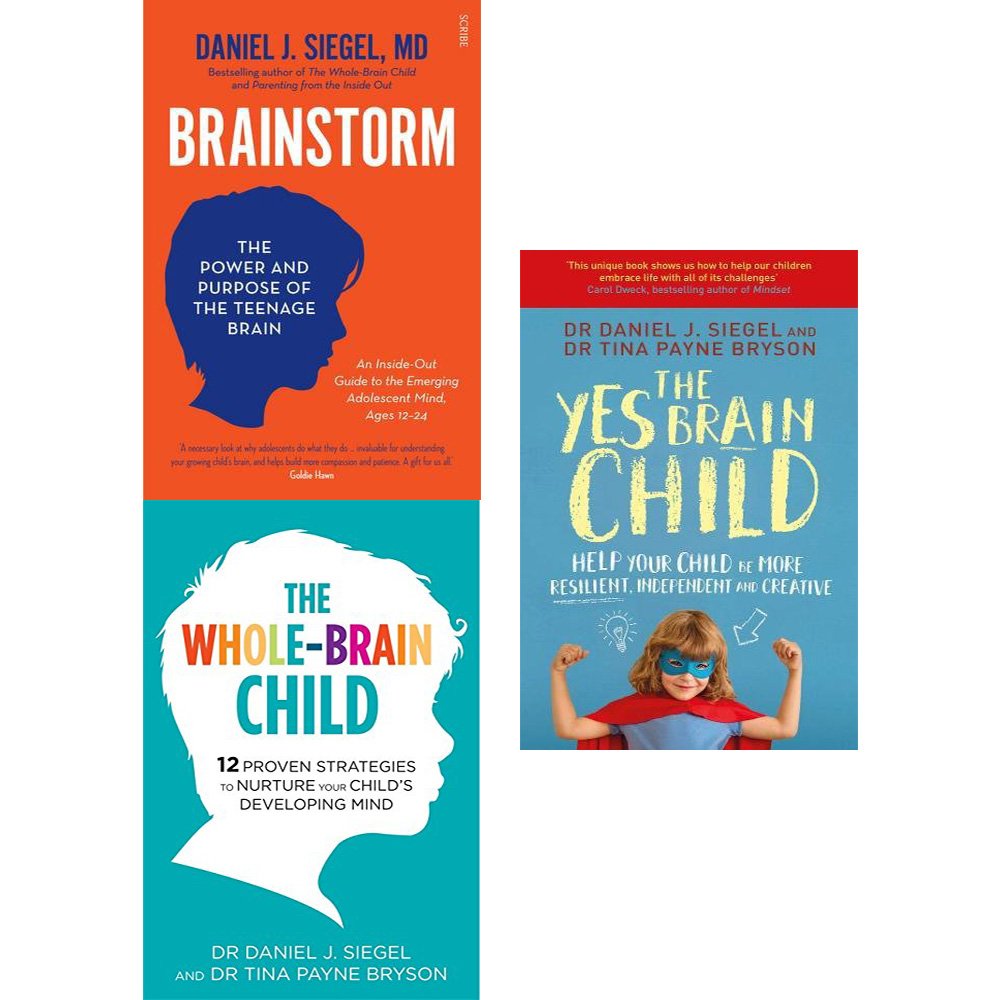 Front covers of the Daniel J. Siegel and Tina Payne Bryson 3-book paperback parenting collection set displayed on a wooden surface