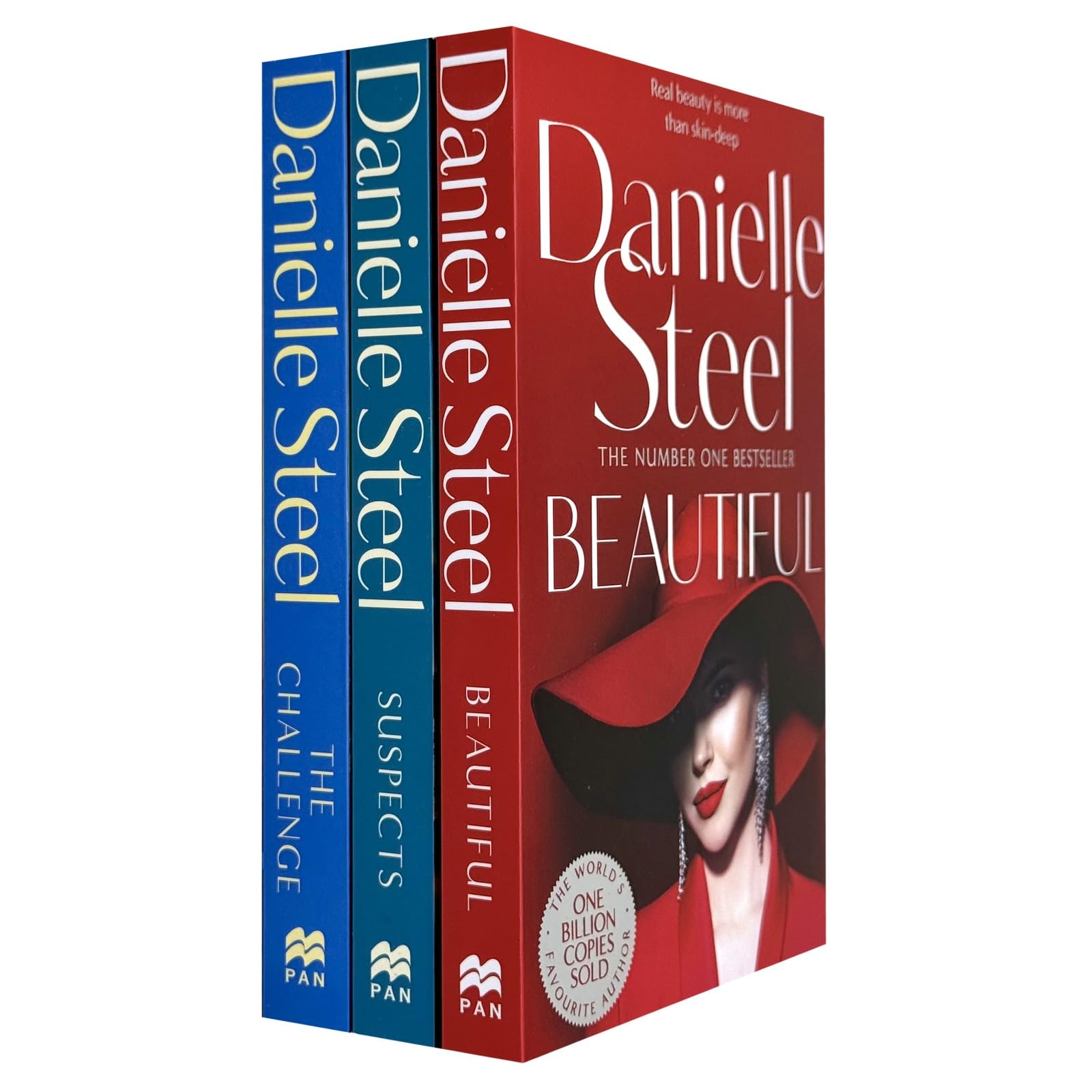 Danielle Steel 3 Books Collection Set paperback - front cover of Beautiful, Suspects and The Challenge fanned out