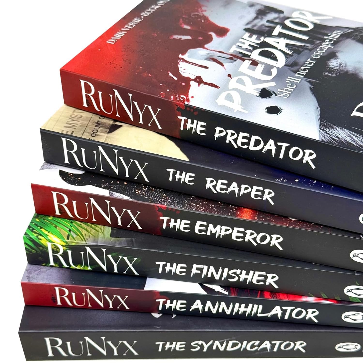 Dark Verse Series by RuNyx 6 book collection set fanned out showing The Reaper, The Emperor, and The Finisher covers