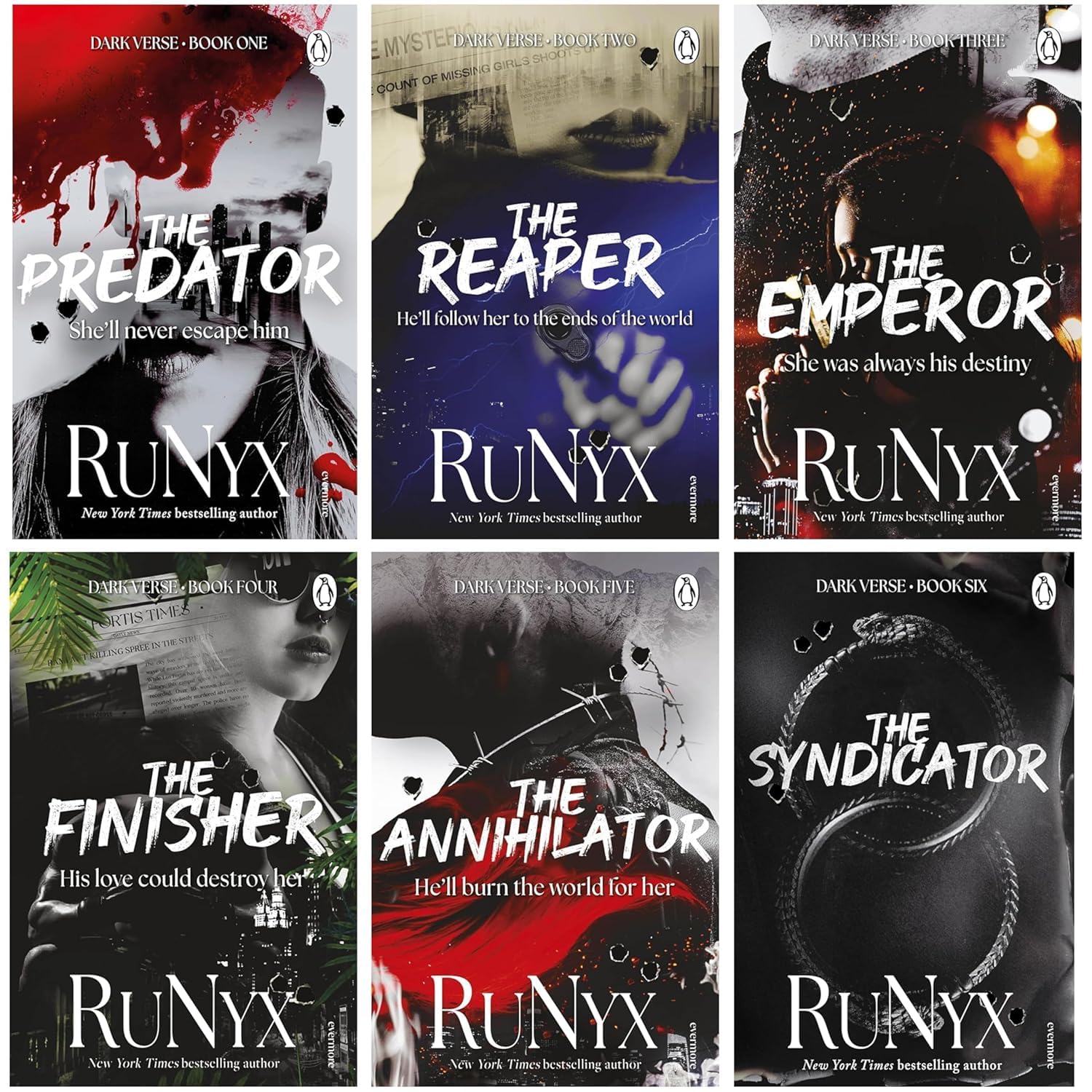 Back cover and packaging of the Dark Verse Series by RuNyx 6 books paperback collection set