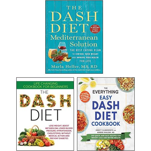DASH Diet 3 Books Collection Set paperback front cover featuring The DASH Diet Mediterranean Solution, The Everything Easy DASH Diet Cookbook, and The DASH Diet