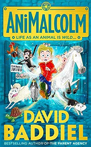 Animalcolm paperback cover by David Baddiel showing the boy who can talk to animals, ages 9-12 fiction