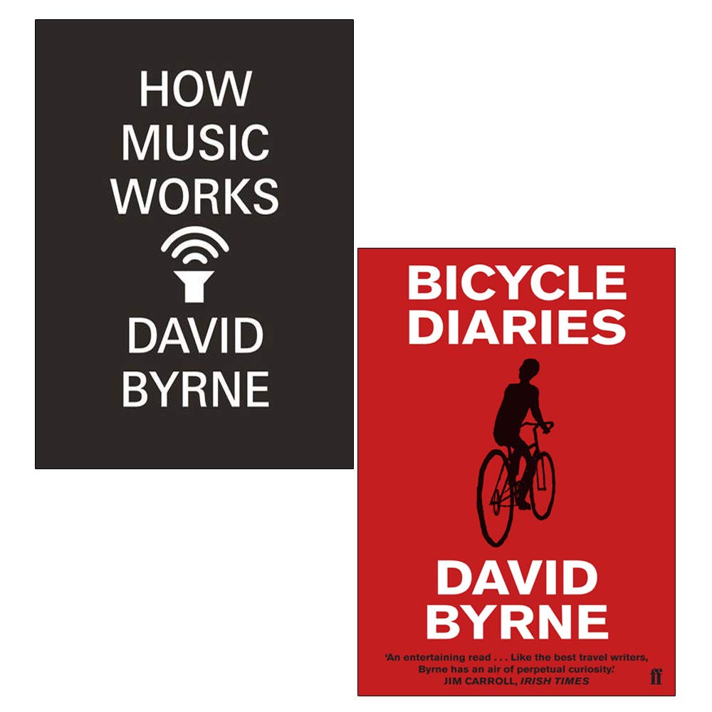 Front cover of the David Byrne 2 Books Collection Set in paperback, featuring How Music Works and Bicycle Diaries.