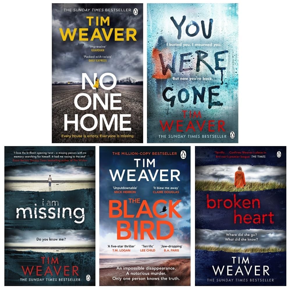 David Raker Missing Persons 5 Books Collection Set by Tim Weaver - paperback front cover featuring Broken Heart, I Am Missing, You Were Gone, No One Home, and The Blackbird