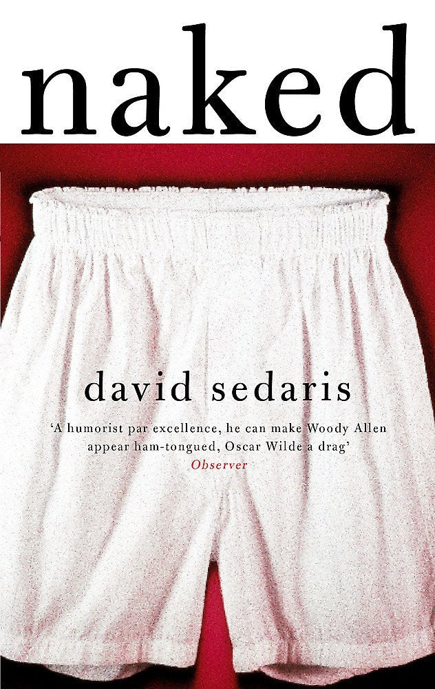 All five David Sedaris paperback books fanned out together showing spines and covers of the complete set