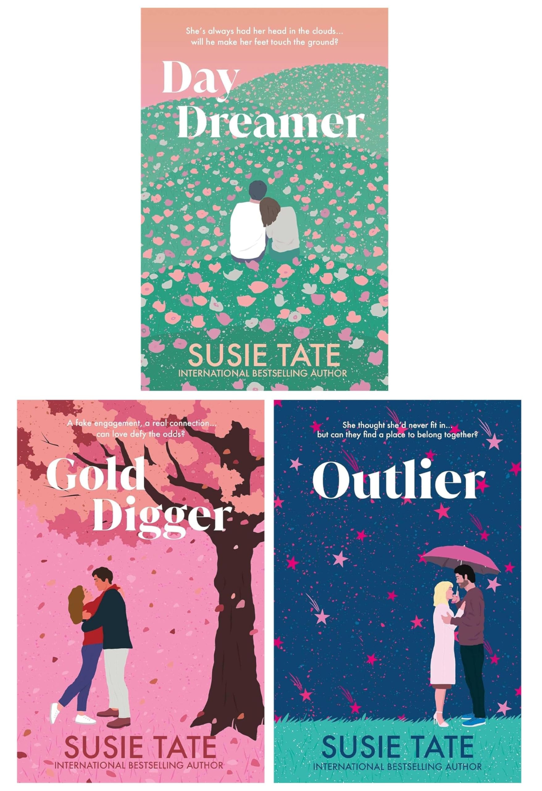 The Daydreamer Series by Susie Tate 3 book paperback collection set featuring Daydreamer, Gold Digger, and Outlier