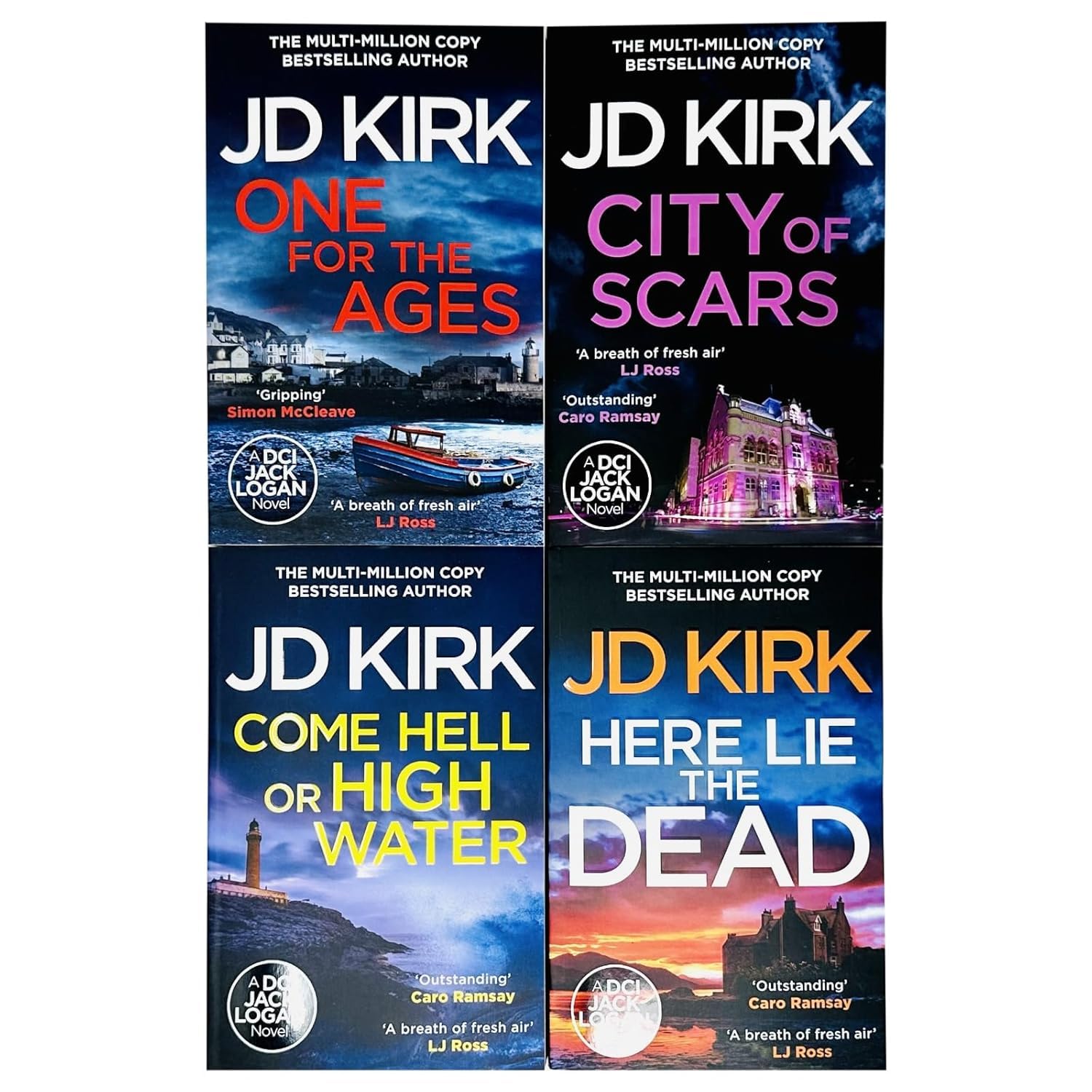 DCI Logan Crime Thrillers 13-16 by JD Kirk, 4 book paperback set, City of Scars cover