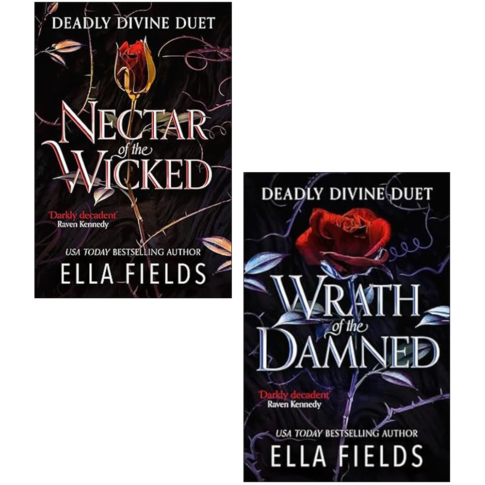 Deadly Divine Duet by Ella Fields 2-book paperback set front covers, Nectar of the Wicked and Wrath of the Damned