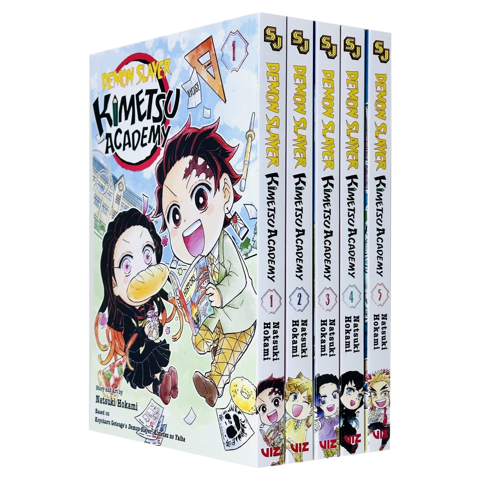 Demon Slayer: Kimetsu Academy 5-book paperback collection set by Natsuki Hokami, all five front covers displayed together