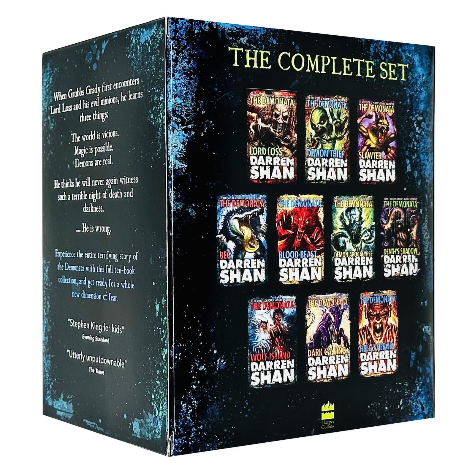 Close-up of Demonata paperback book covers by Darren Shan, Lord Loss and Demon Thief titles visible