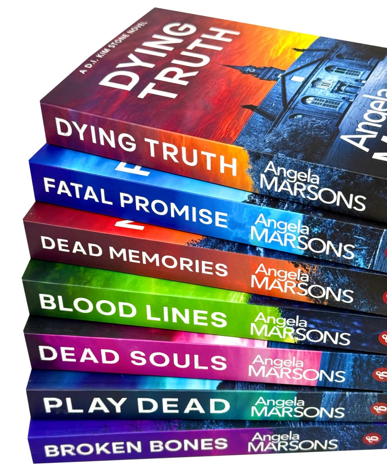 Detective Kim Stone Series 7-book set back cover showing series description and Angela Marsons author bio