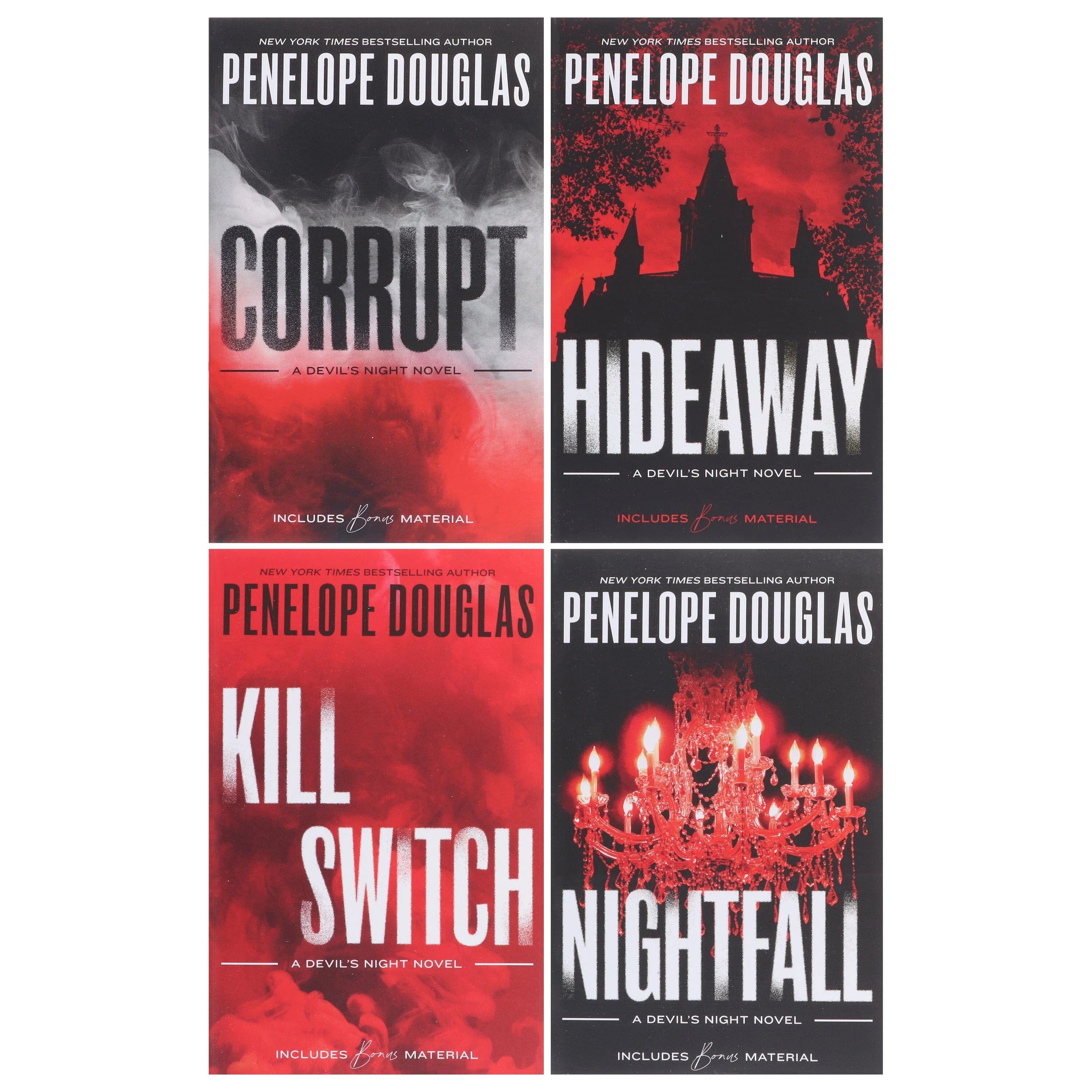 Front cover view of the Devil's Night Series 4-book paperback collection set by Penelope Douglas