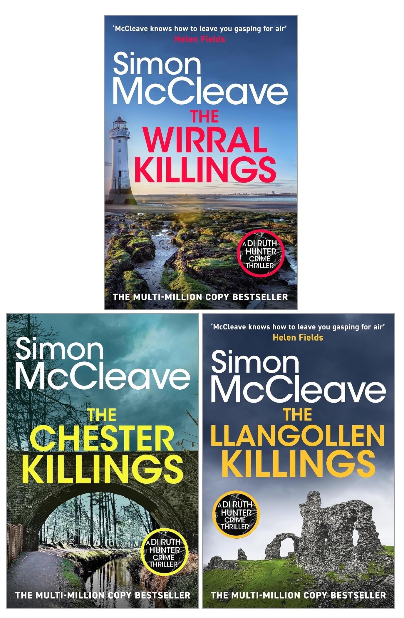DI Ruth Hunter Series 3 Books Collection Set by Simon McCleave - front covers of The Chester Killings, The Llangollen Killings, and The Wirral Killings paperbacks