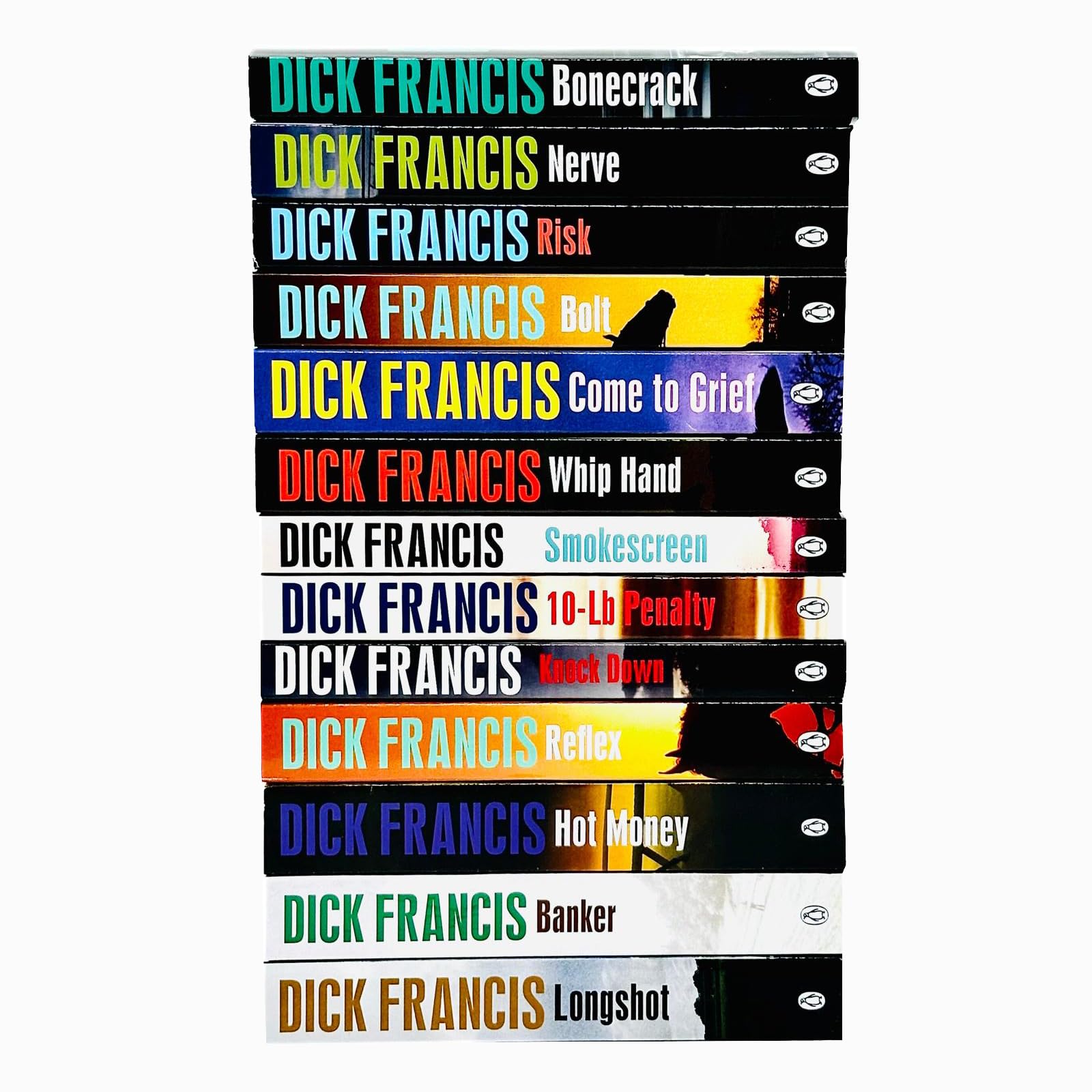Close-up of Bonecrack and Nerve paperback covers from the Dick Francis Collection
