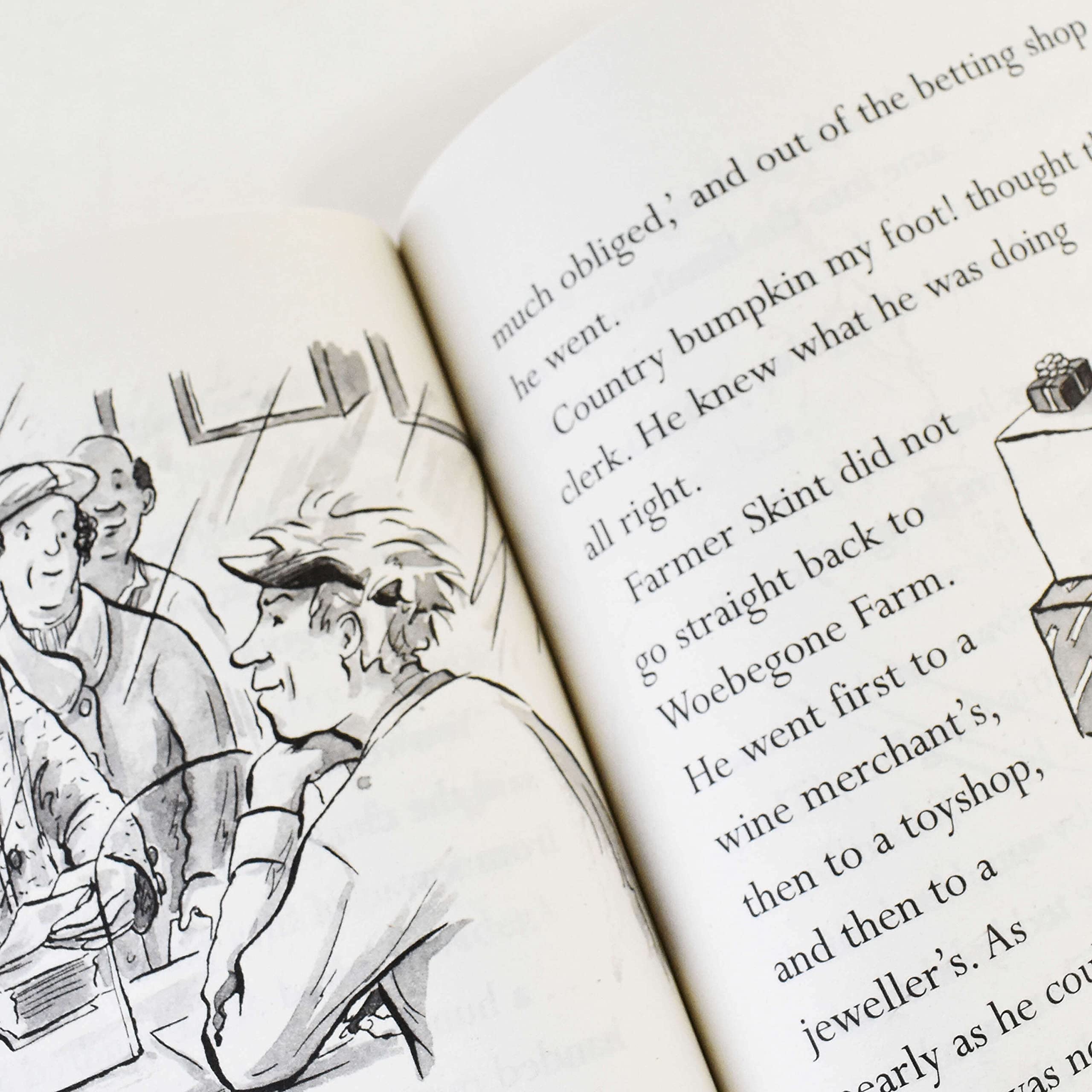 Close-up of an inside page spread from one of the Dick King-Smith paperback books in the set