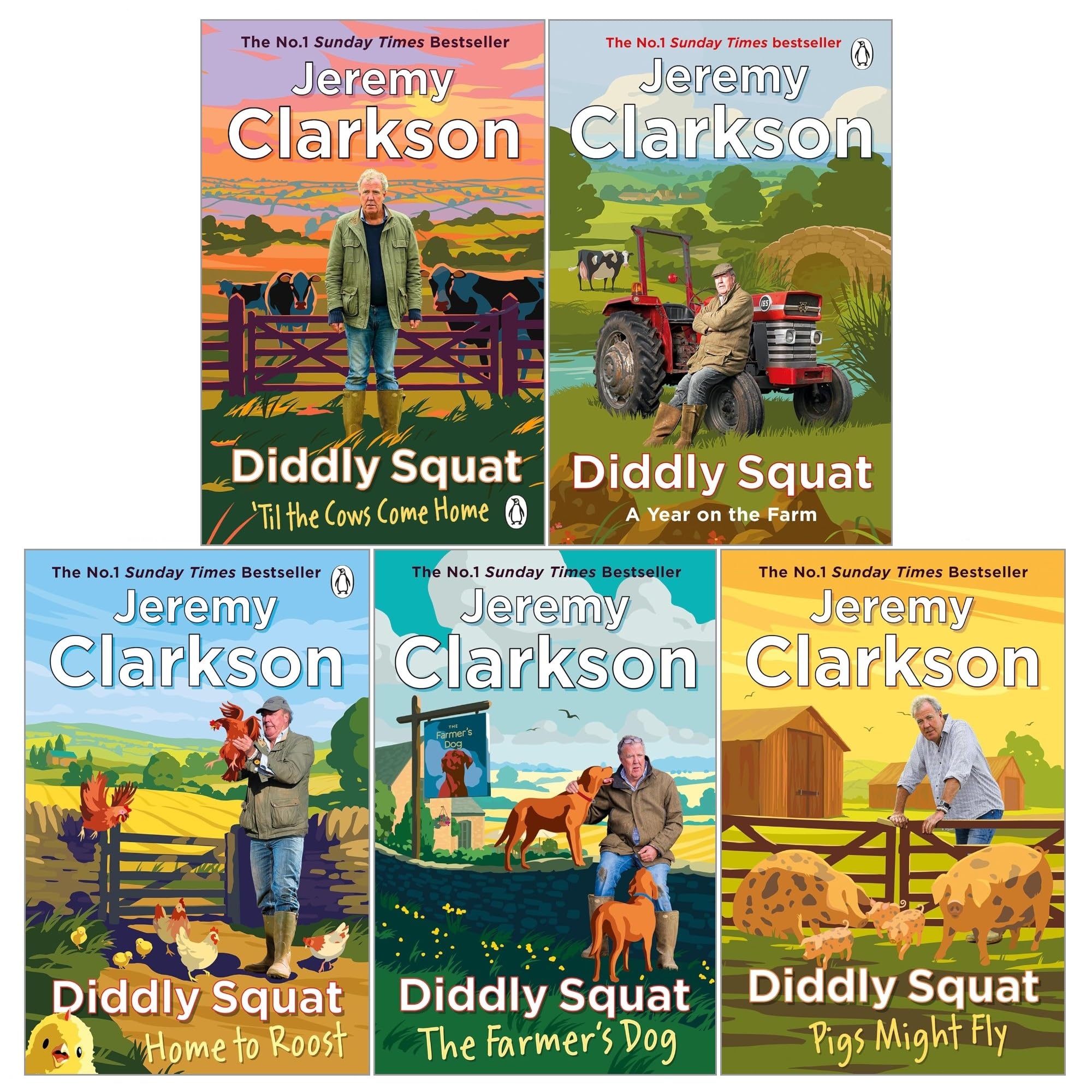 Diddly Squat 5-book collection set by Jeremy Clarkson, front covers fanned out showing all five titles