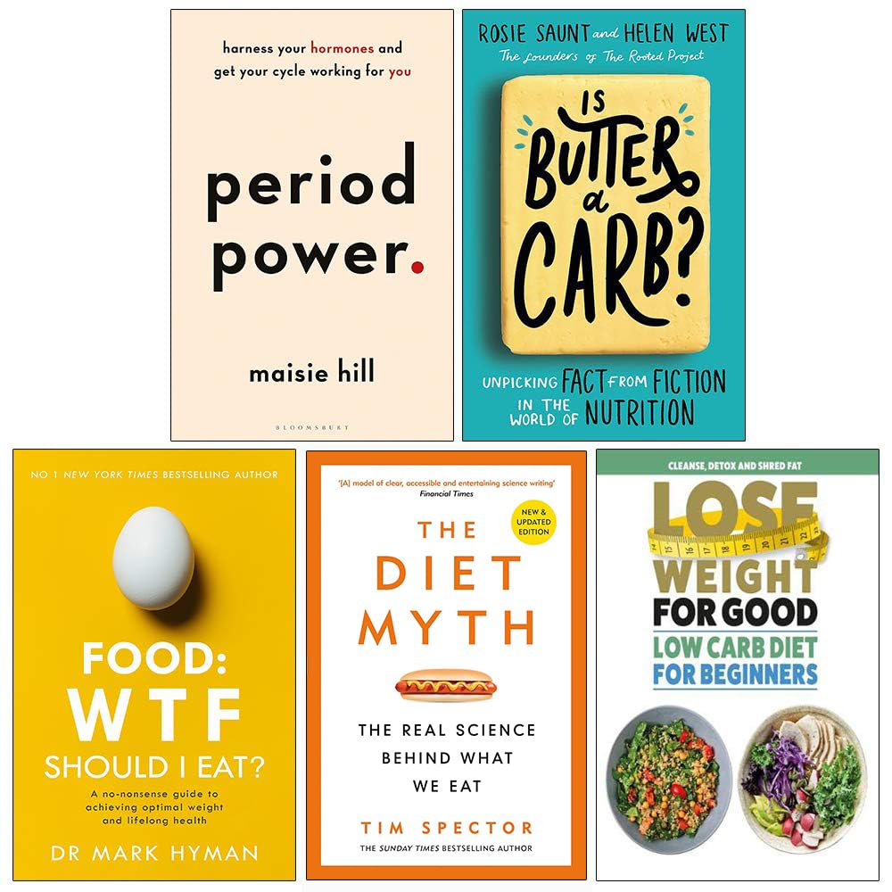Diet & Nutrition Collection 5 book paperback set front covers including Period Power and The Diet Myth