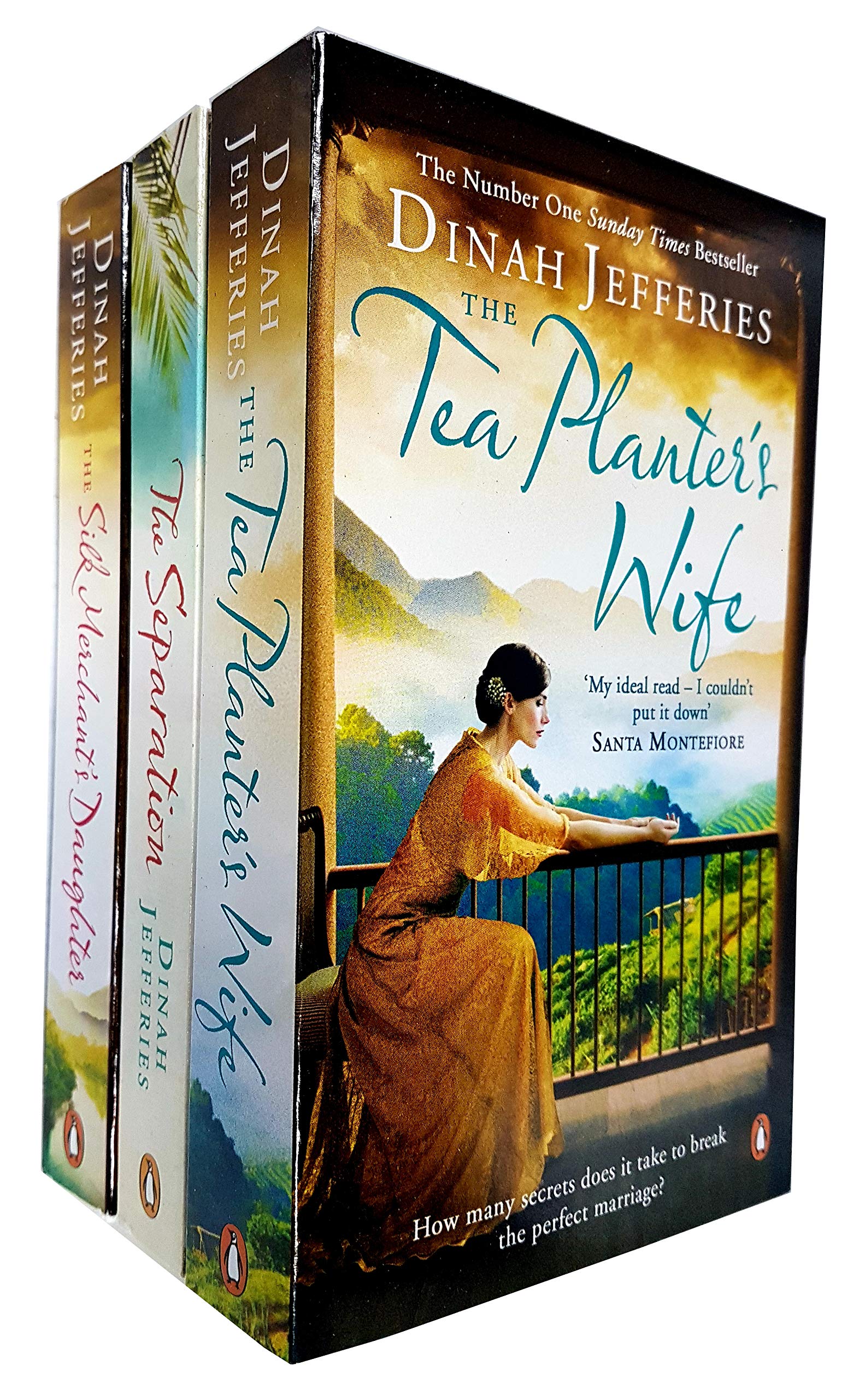 Dinah Jefferies Collection 3 Books Set paperback front cover showing The Tea Planter's Wife, The Separation, and The Silk Merchant's Daughter