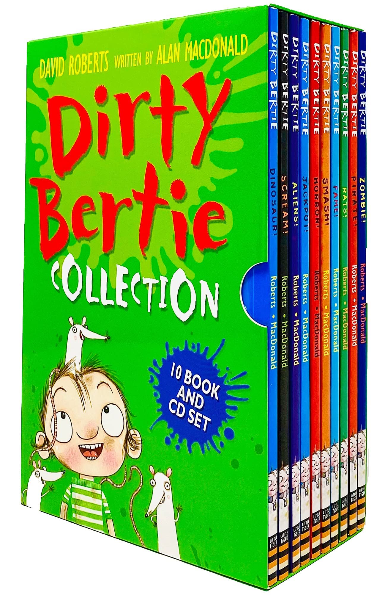 Dirty Bertie 10 Books Collection Set by Alan MacDonald - front cover of the paperback box set showing all ten titles including Zombie, Pirate, and Dinosaur