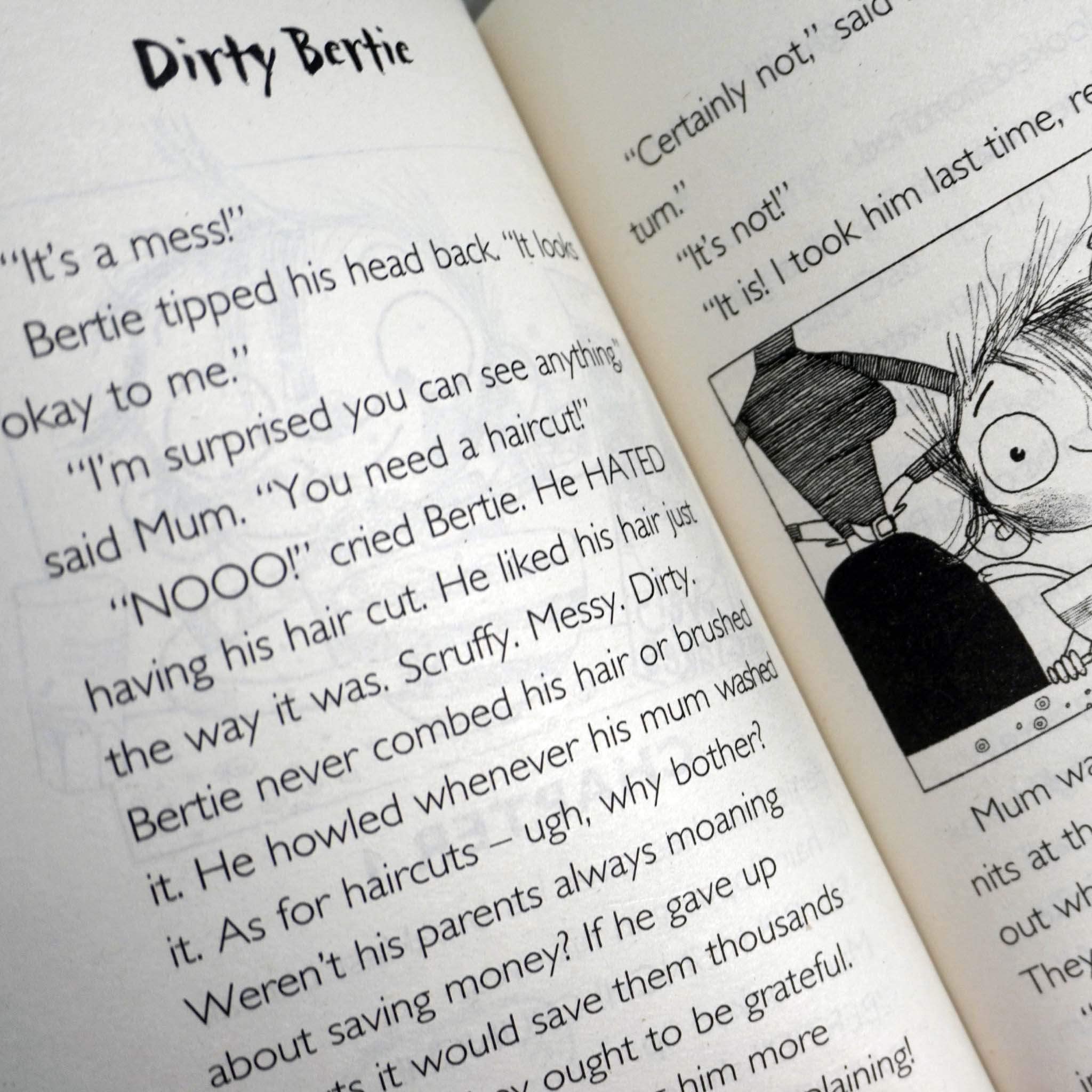 Close-up of Dirty Bertie book spines and packaging for the Series 1 10-book paperback collection set