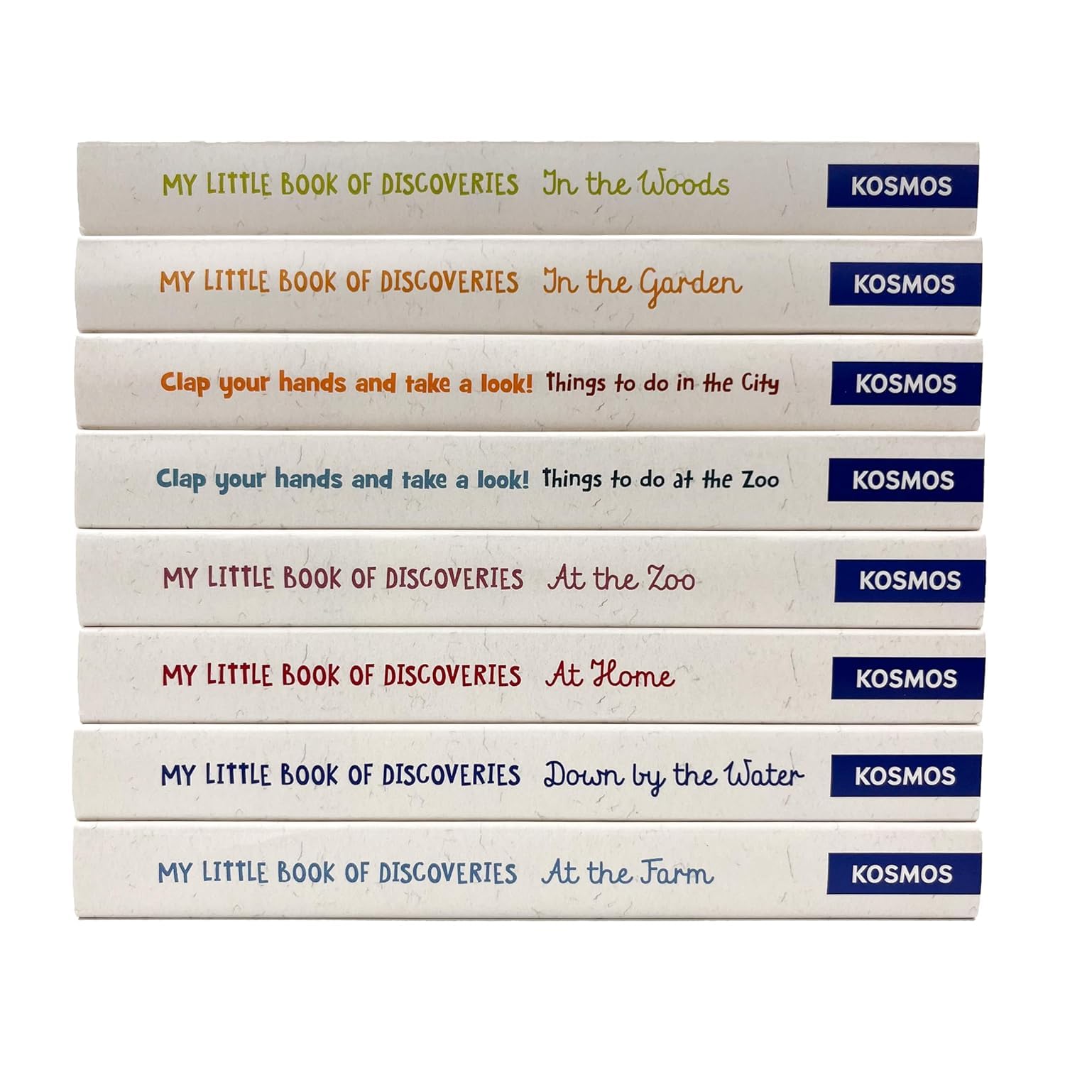 Discover Animals board book collection - the 8 individual titles fanned out showing At Home, At the Zoo, At the Farm and more